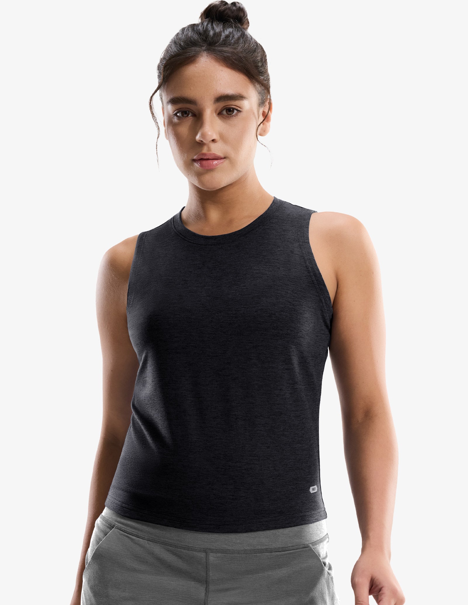 MIER Women’s Buttery-Soft Skimmer Tank Top High-Hip Workout Shirt Women Active Shirt Heather Black / XS