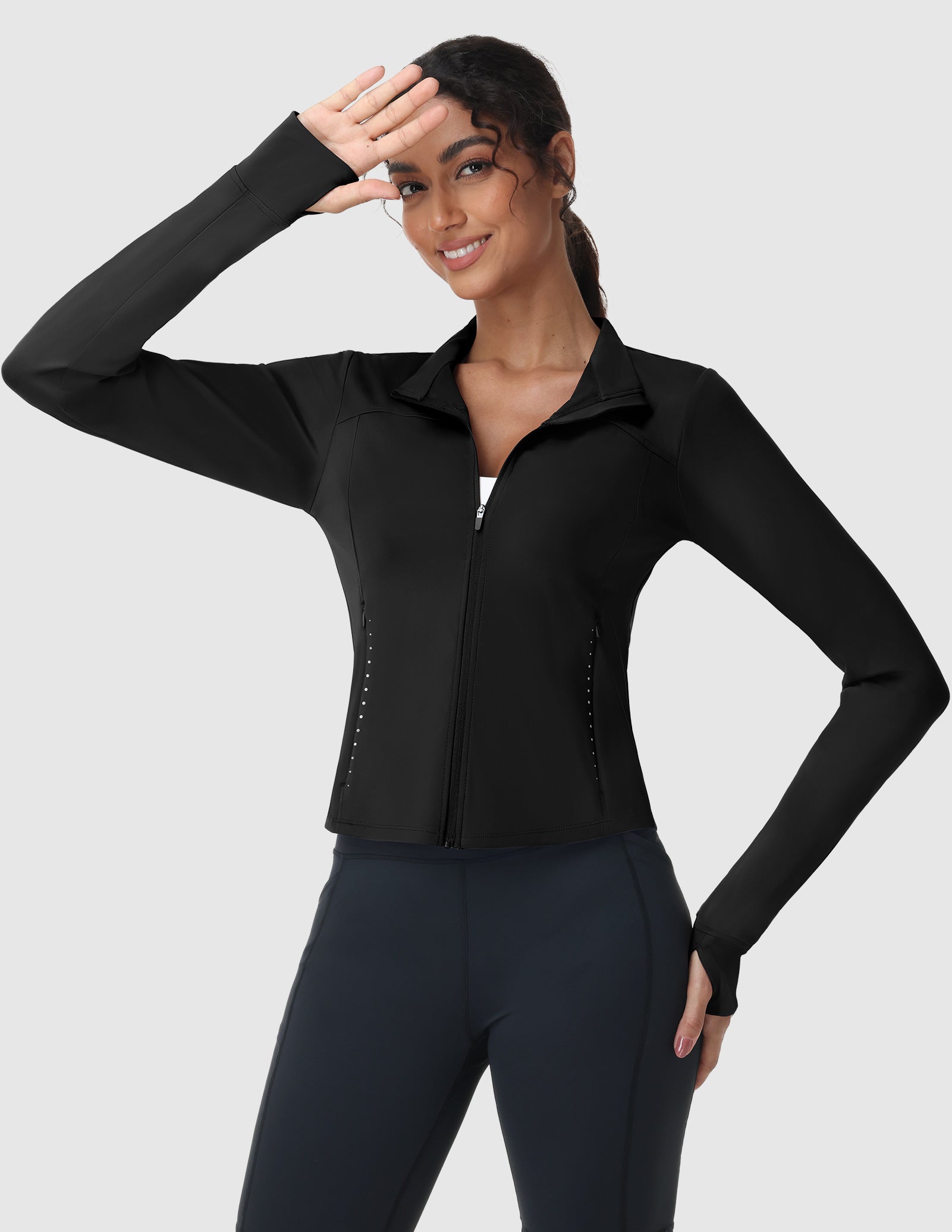 MIER Women's Slim Fit Full Zip Workout Jacket with Zipper Pockets | Lightweight Running Track Top Women Active Shirt