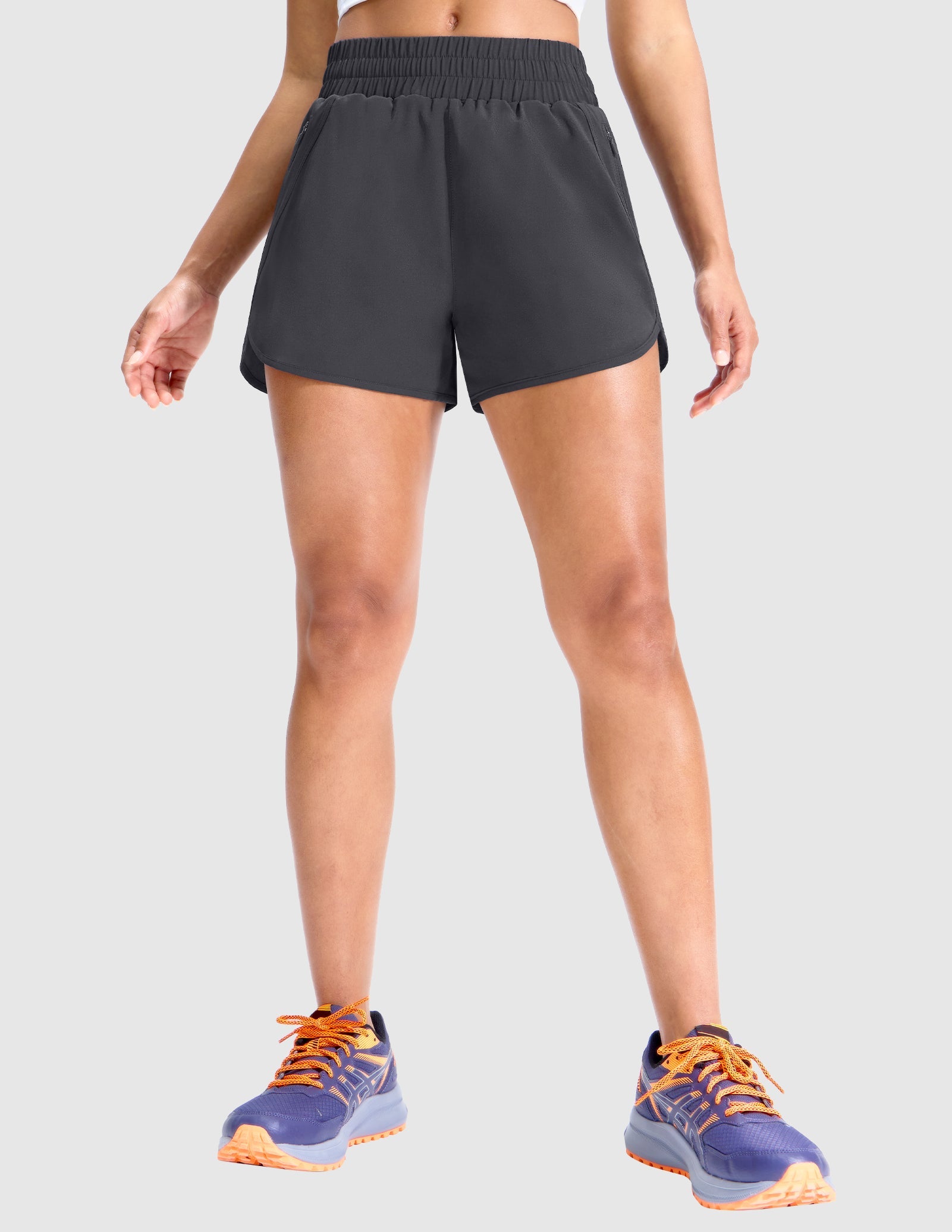 MIER Women’s 3” Gym Running Shorts Quick Dry with Mesh Liner & Zipper Pockets Women Shorts Dark Grey / XS