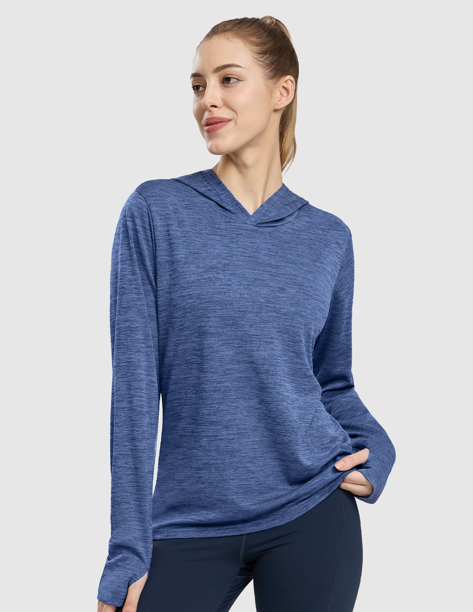 MIER Women's Long Sleeve Hooded Sun Shirt UPF 50+ Performance Hoodie Women Shirts Heather Ocean Blue / XS