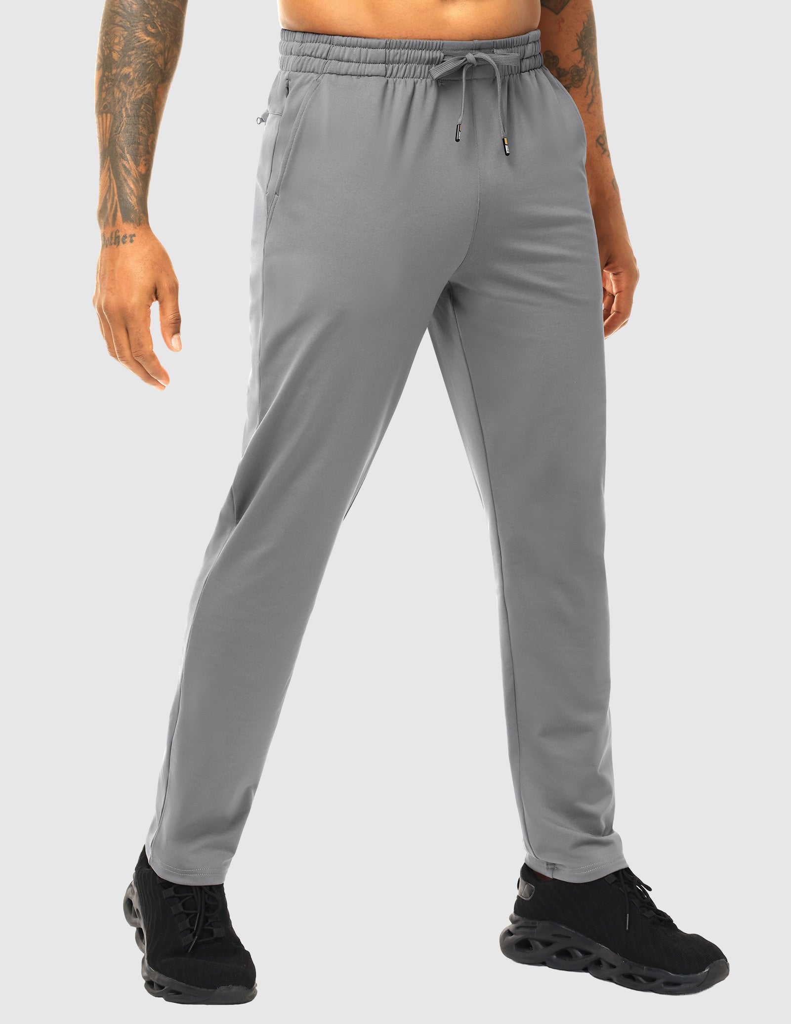 MIER Men's Fleece Lined Athletic Pants with Zipper Pockets | Winter Warm Workout Sweatpants Men's Train Pants Light Grey / S