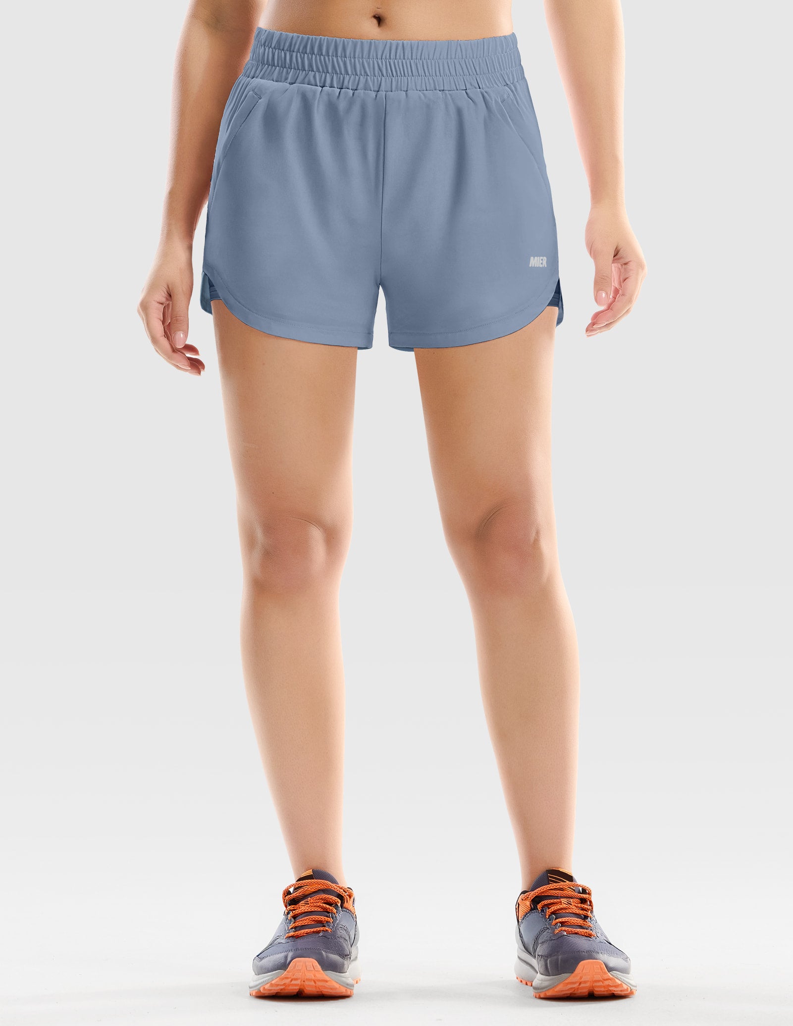 MIER Women’s 3” Running Shorts with Zipper Pockets Women Shorts Dusty Blue / XS
