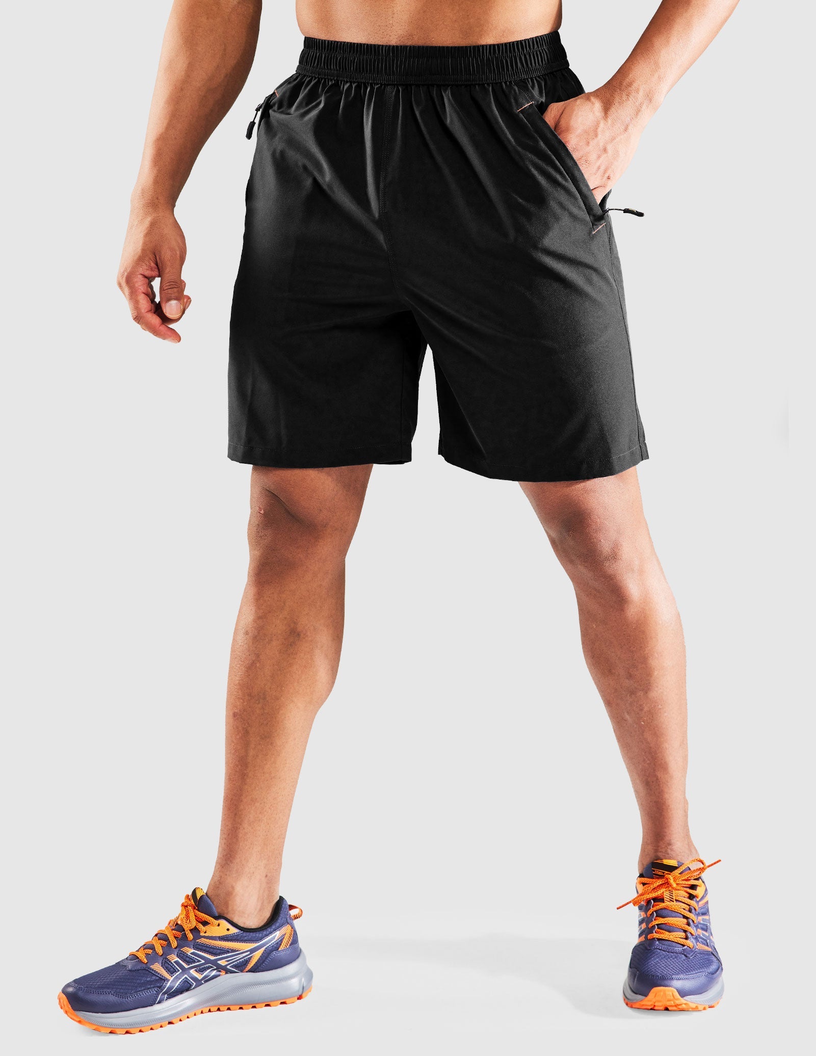 Pantalones cortos para correr de secado rápido para hombre con bolsillo con cremallera de 7 pulgadas