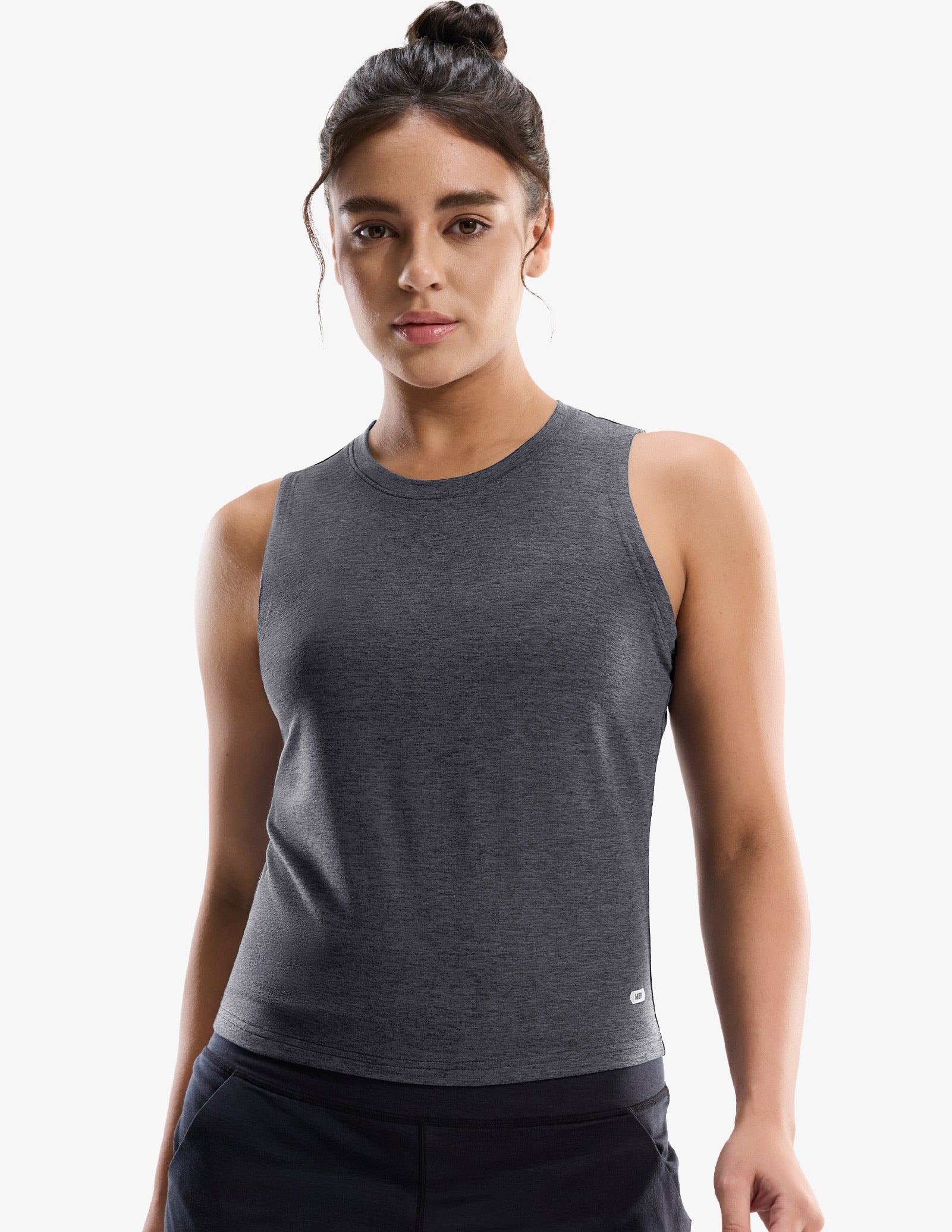 MIER Women’s Buttery-Soft Skimmer Tank Top High-Hip Workout Shirt Women Active Shirt Heather Charcoal / XS