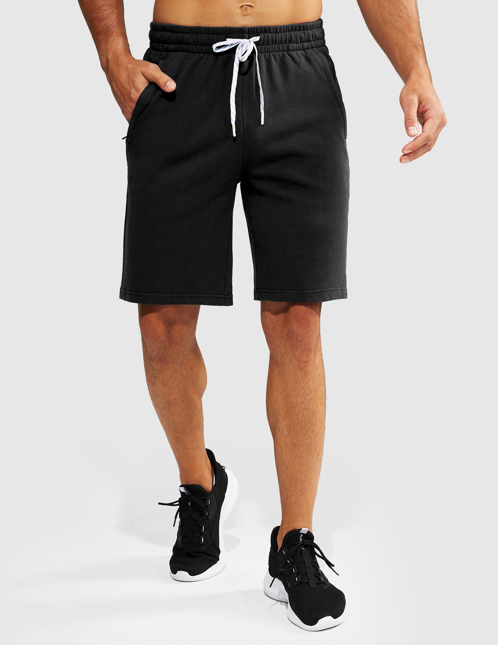 Men's 9-Inch Athletic Cotton Shorts with Pockets - Black / S