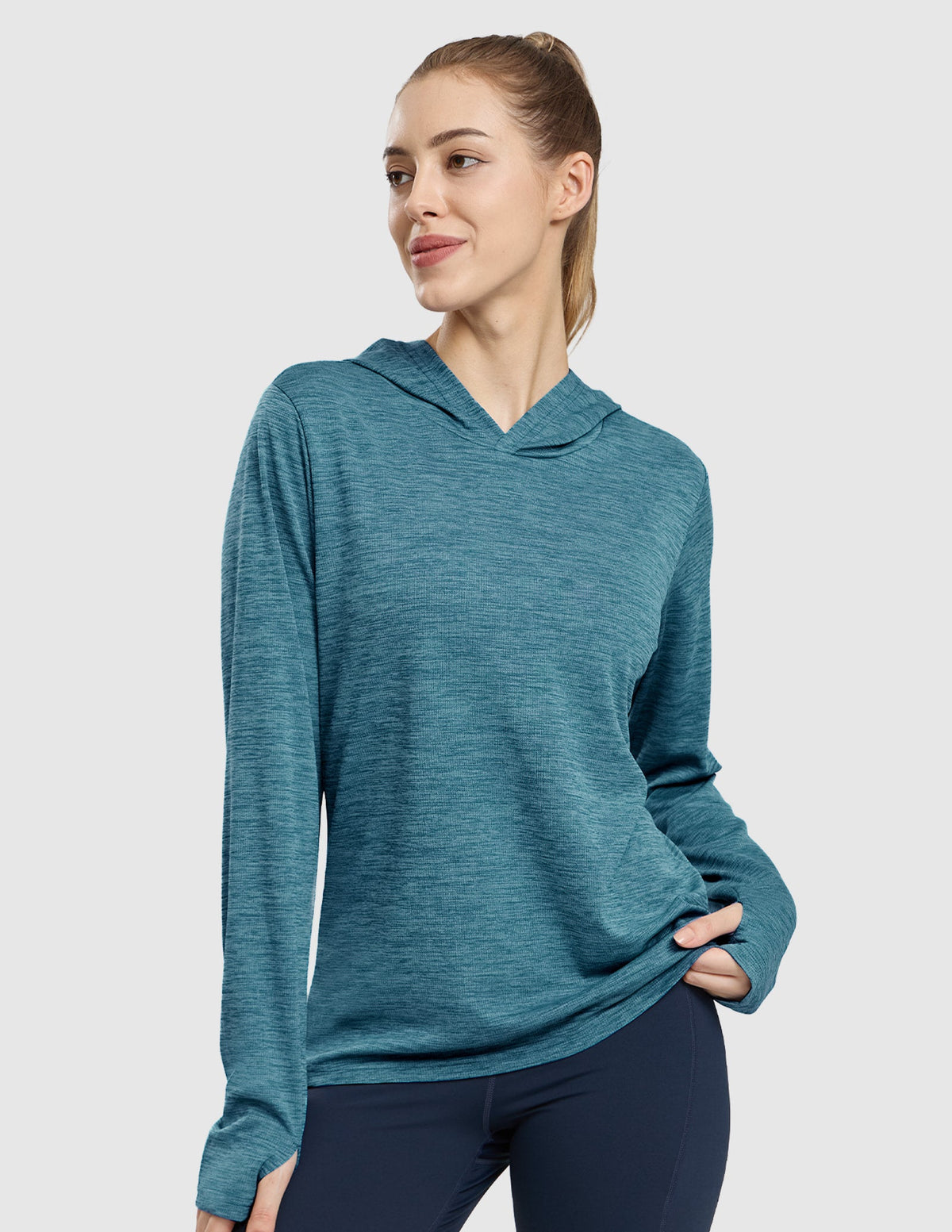 MIER Women's Long Sleeve Hooded Sun Shirt UPF 50+ Performance Hoodie Women Shirts Heather Blue / XS