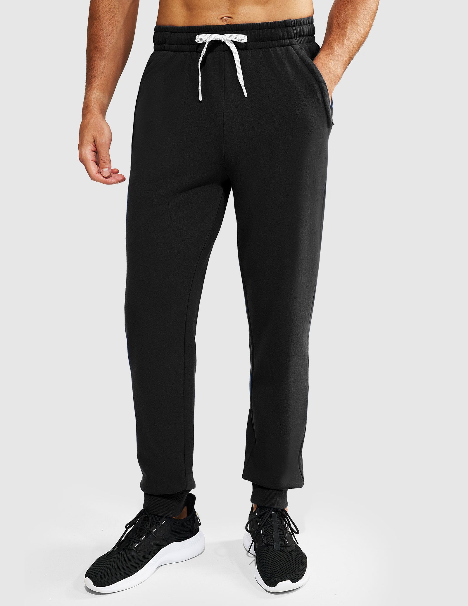 Men's Cotton Joggers Athletic Sweatpants with Pockets - Black / S