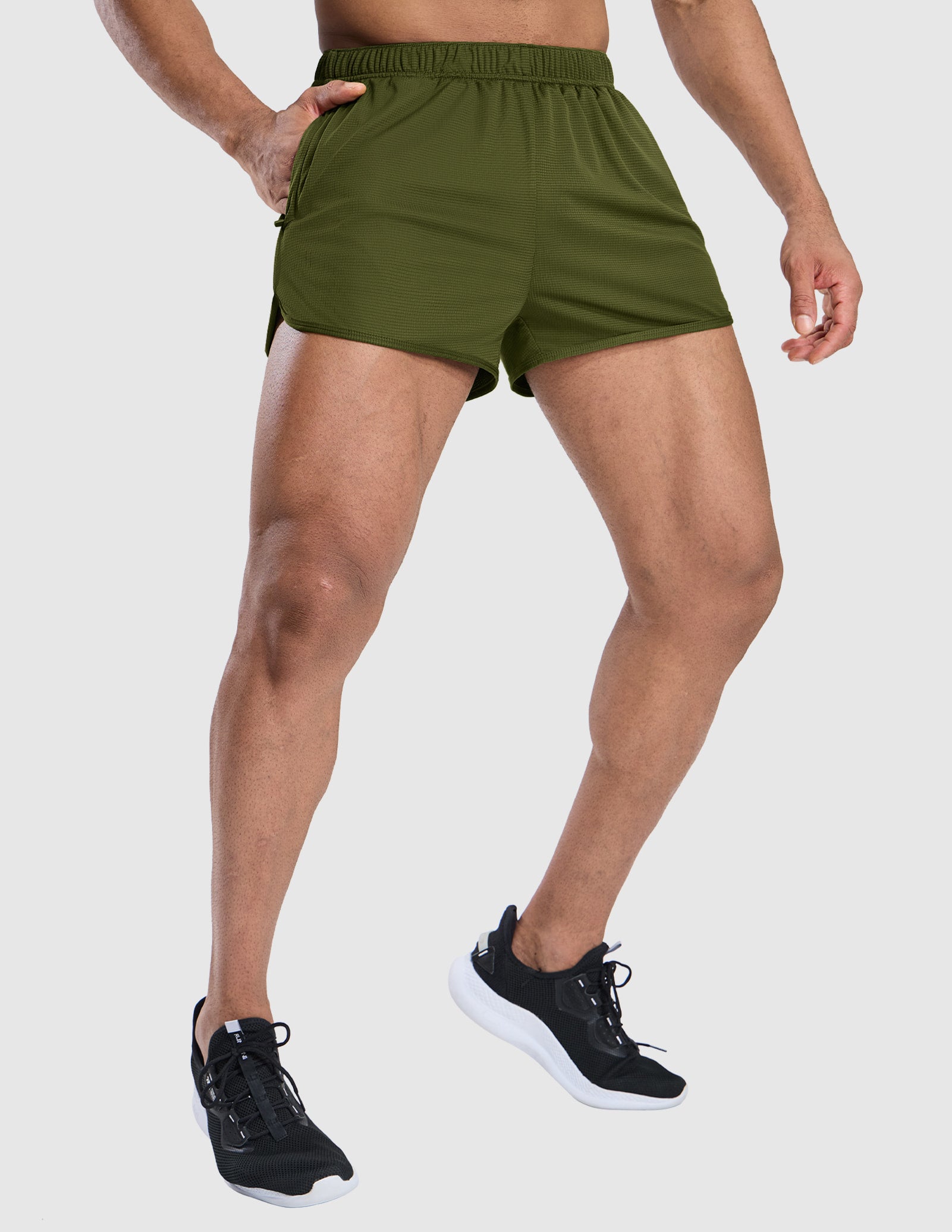 Men s Athletic Running Shorts with Brief Liner 3 inch Army Green S