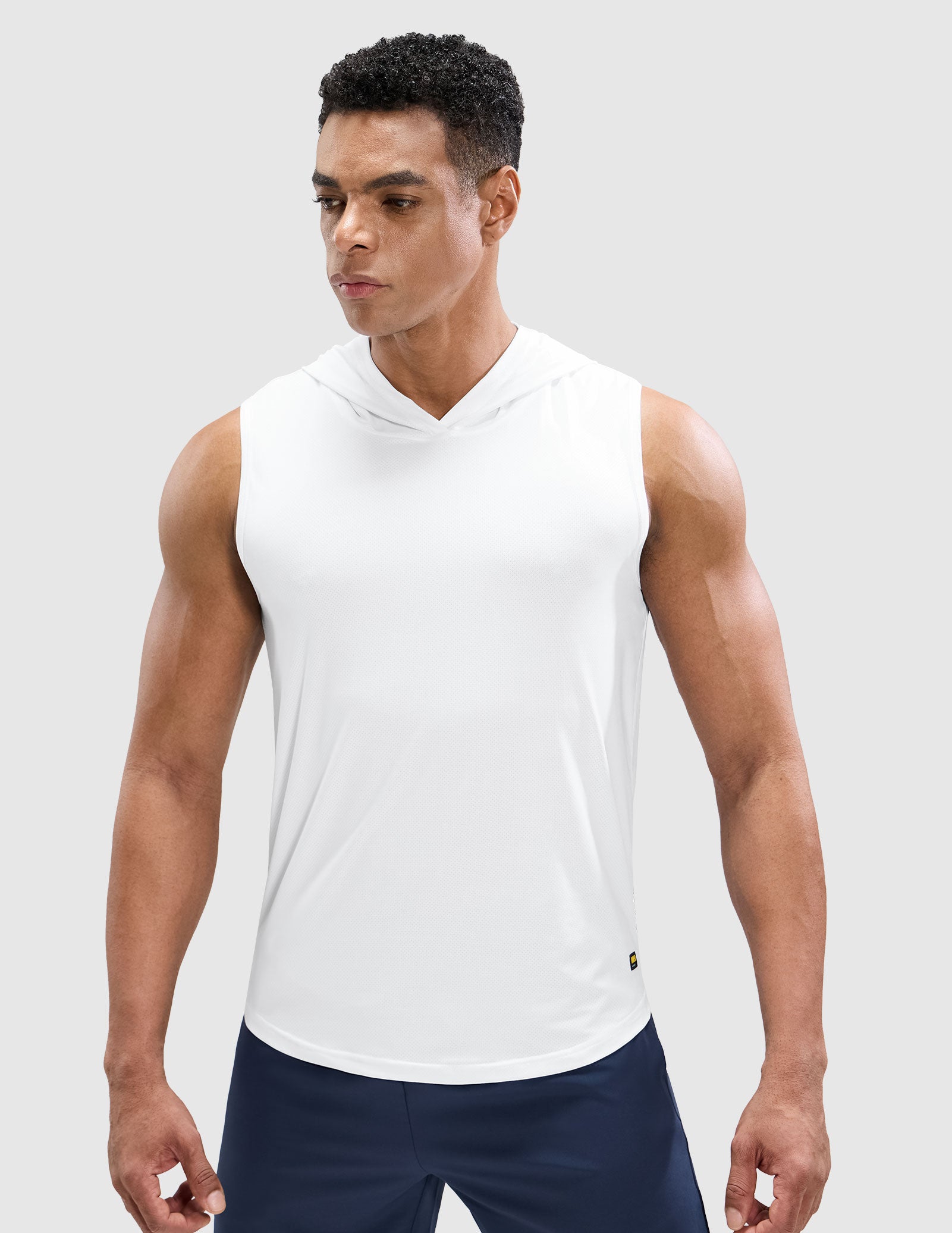 MIER Men's Sleeveless Tank Top with Hood Quick Dry Shirts Men's Sleeveless T-shirt White / S