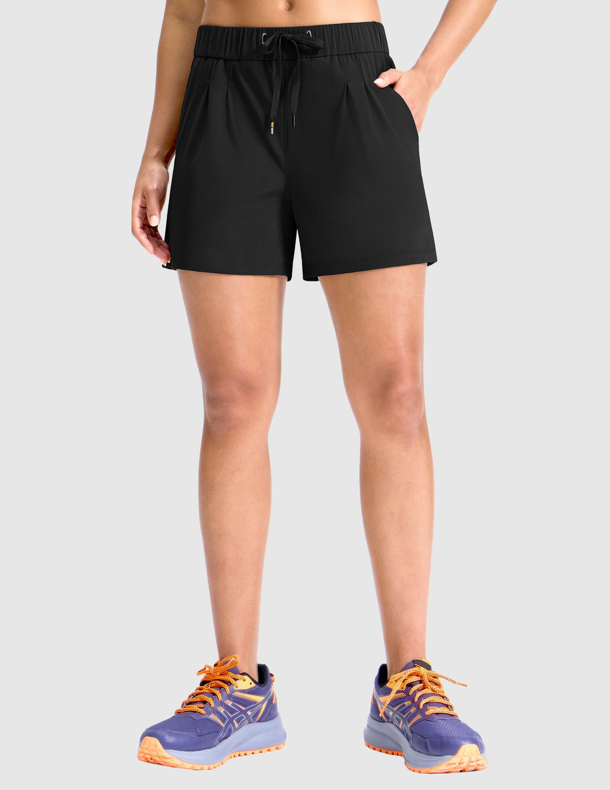 MIER Women's 4" Inseam Nylon Running Shorts, Quick-Dry, Stretch & Pockets Women Shorts Black / XS
