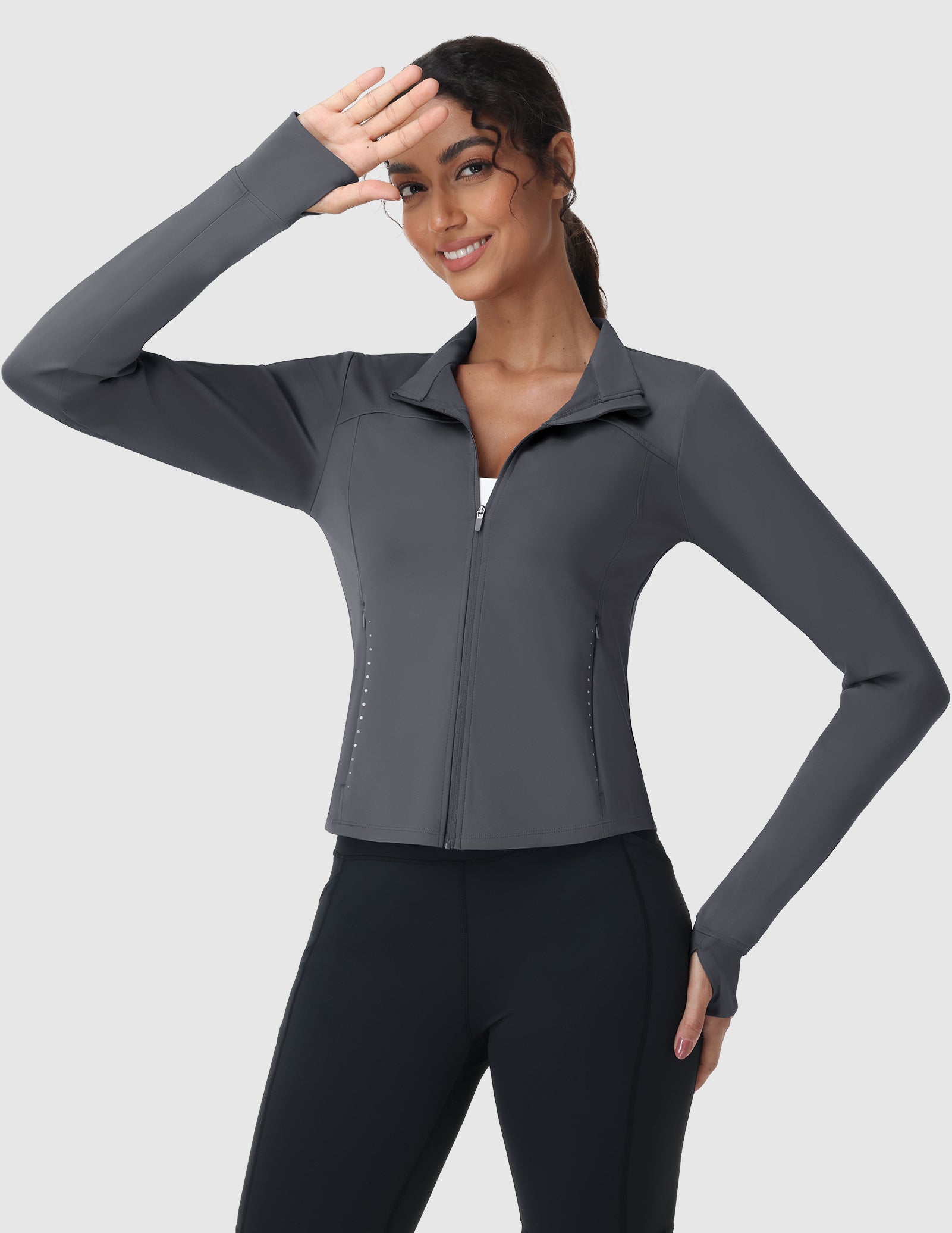 MIER Women's Slim Fit Full Zip Workout Jacket with Zipper Pockets | Lightweight Running Track Top Women Active Shirt