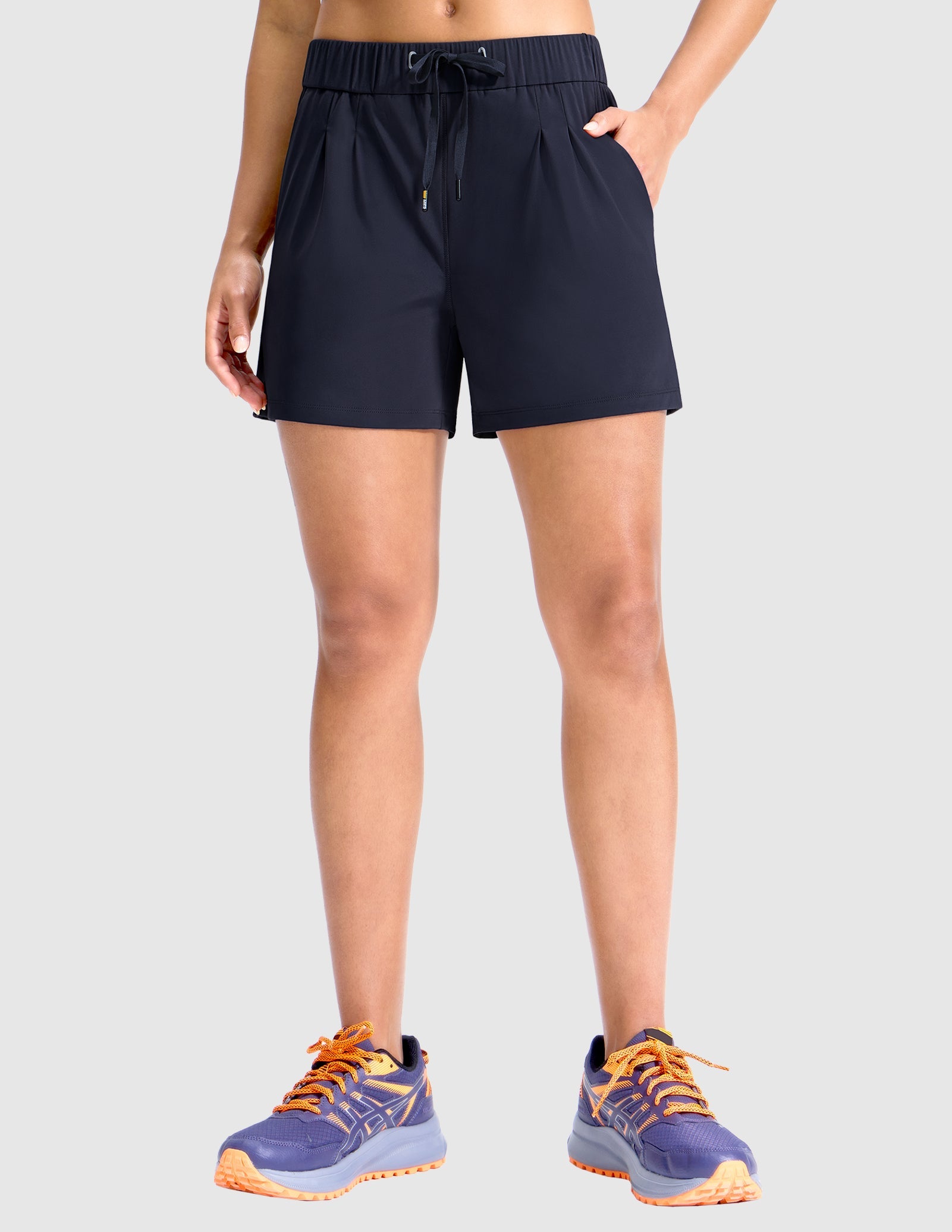 MIER Women's 4" Inseam Nylon Running Shorts, Quick-Dry, Stretch & Pockets Women Shorts Navy / XS