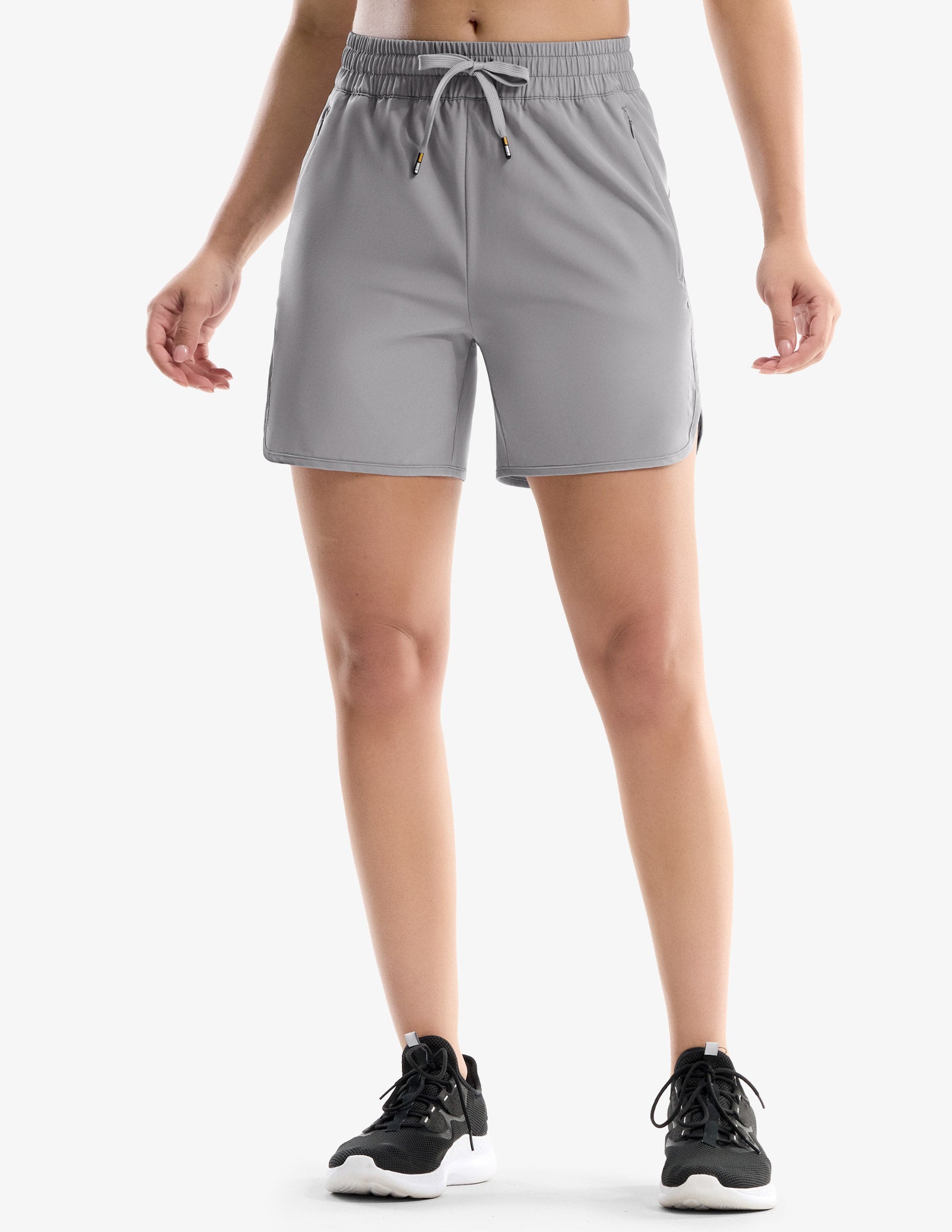 MIER Women's 5" Running Shorts with Secure Zipper Pockets Women Shorts Light Grey / XS