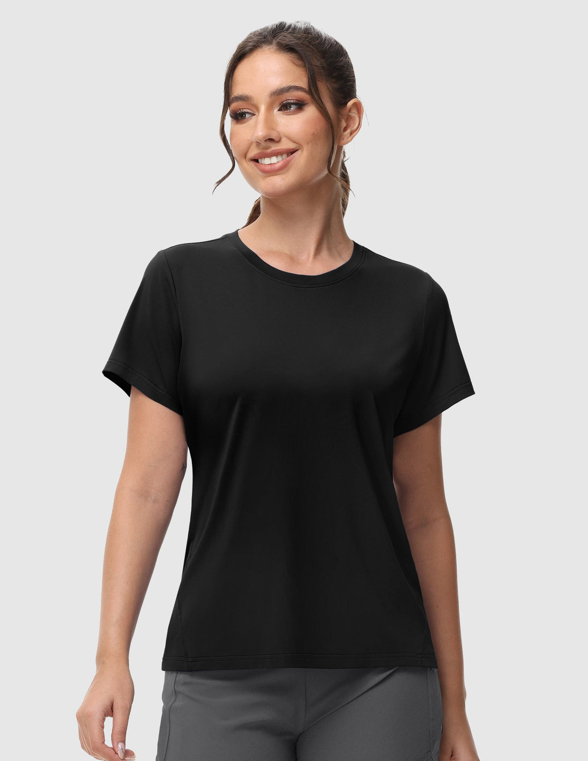 MIER Women's Athletic Running Tee Comfortable Lightweight and Breathable Women Active Shirt Black / XS