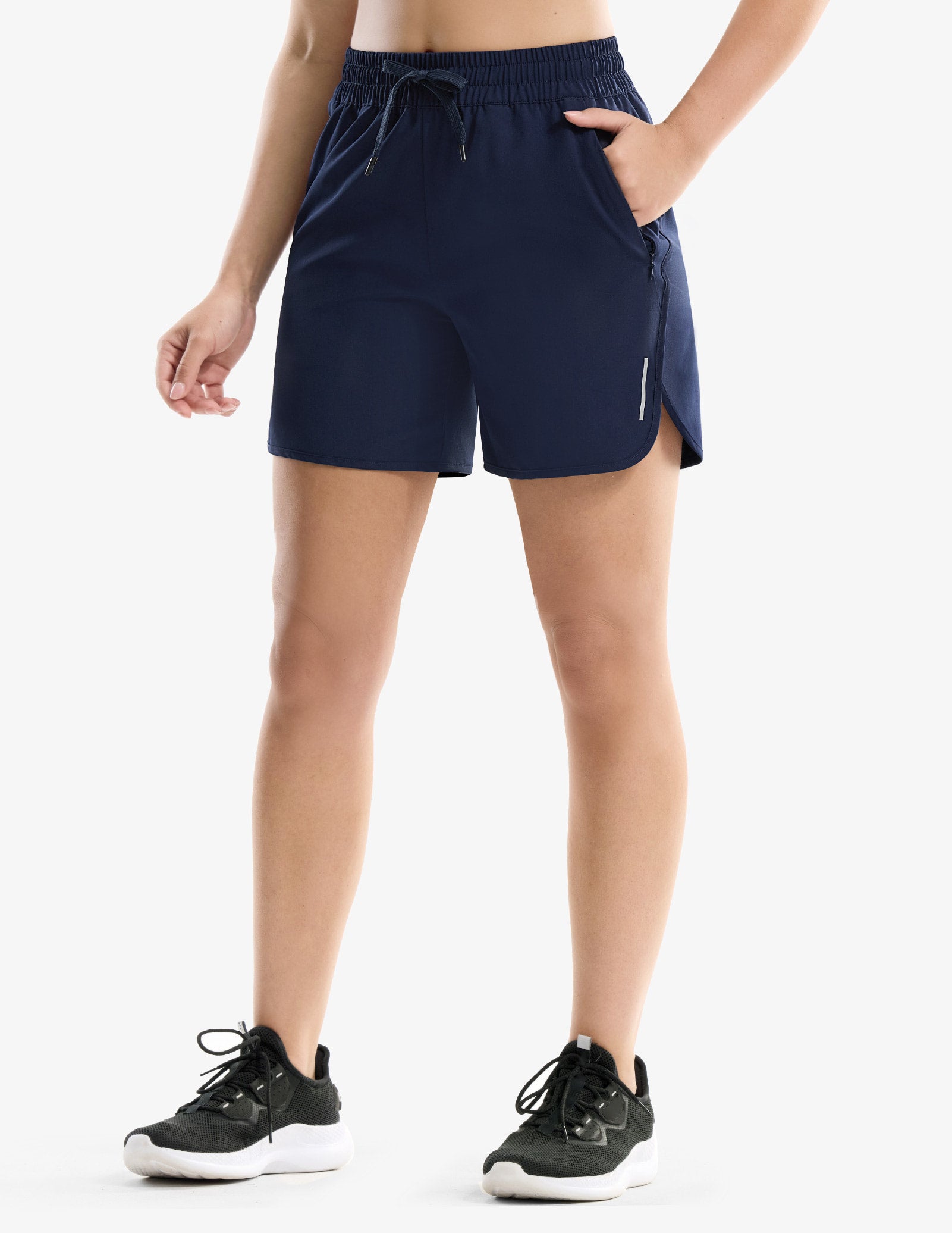 MIER Women's 5" Running Shorts with Secure Zipper Pockets Women Shorts Navy / XS