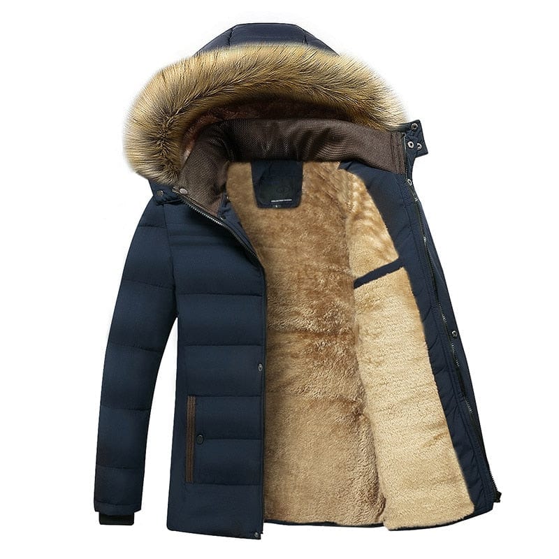 2023 Winter New Warm Thick Fleece Parkas Men Waterproof Hooded Fur Collar Parka Jacket Coat Men Autumn Fashion Casual Parkas Men 0 Blue / M MIER