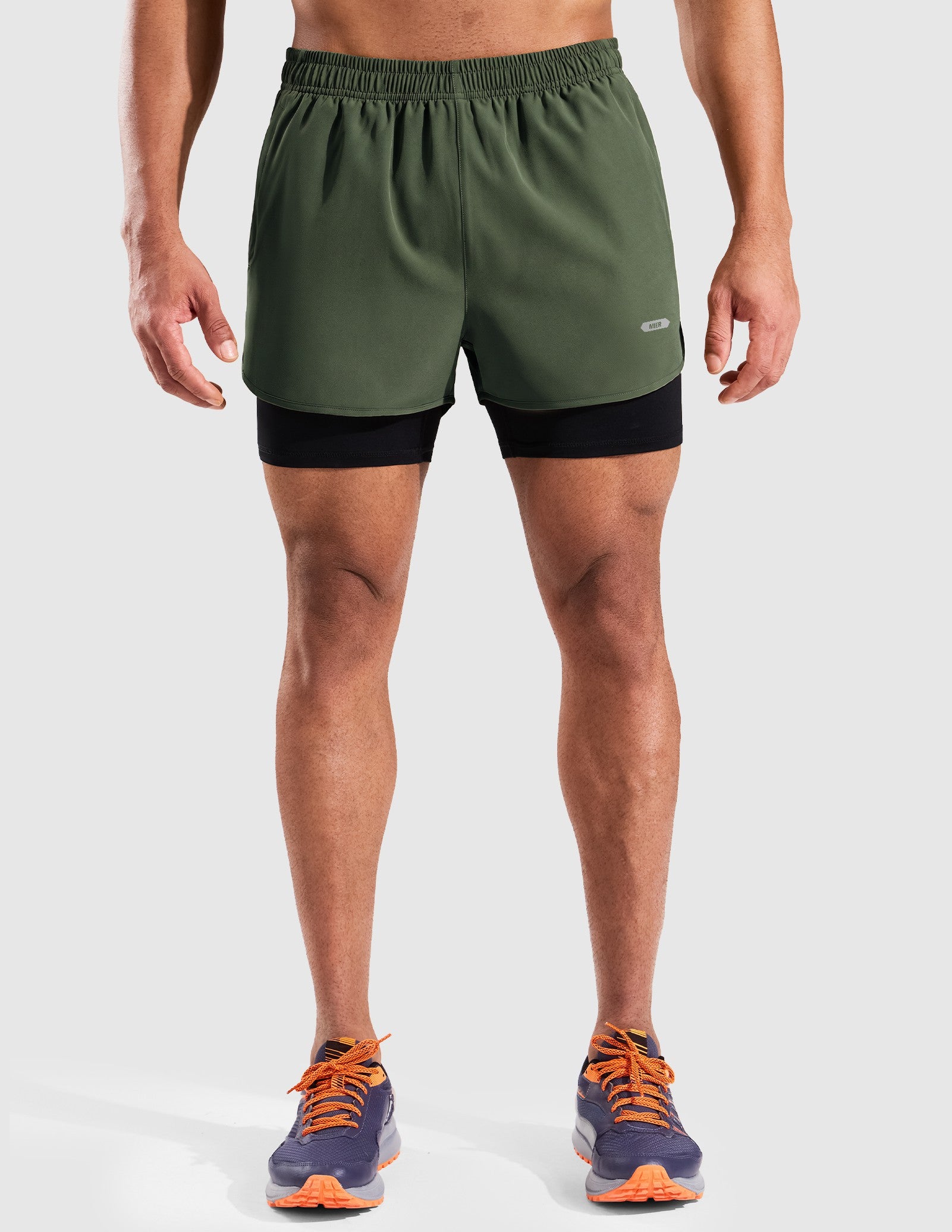 MIER Men’s 2-in-1 Running Shorts 3" Quick Dry with Compression Liner Men's Shorts Army Green Black / XS