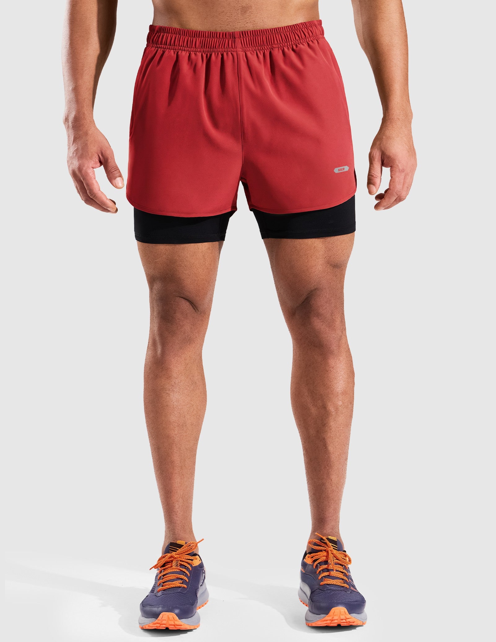 MIER Men’s 2-in-1 Running Shorts 3" Quick Dry with Compression Liner Men's Shorts Red Black / XS