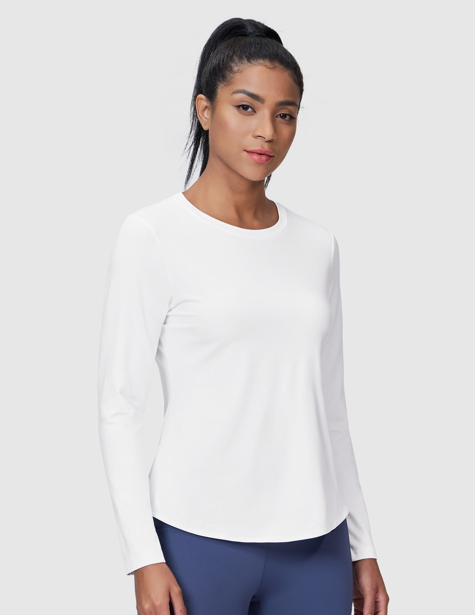 MIER Women’s Buttery Soft Long Sleeve Workout Dry Fit Tee Women Active Shirt White / XS
