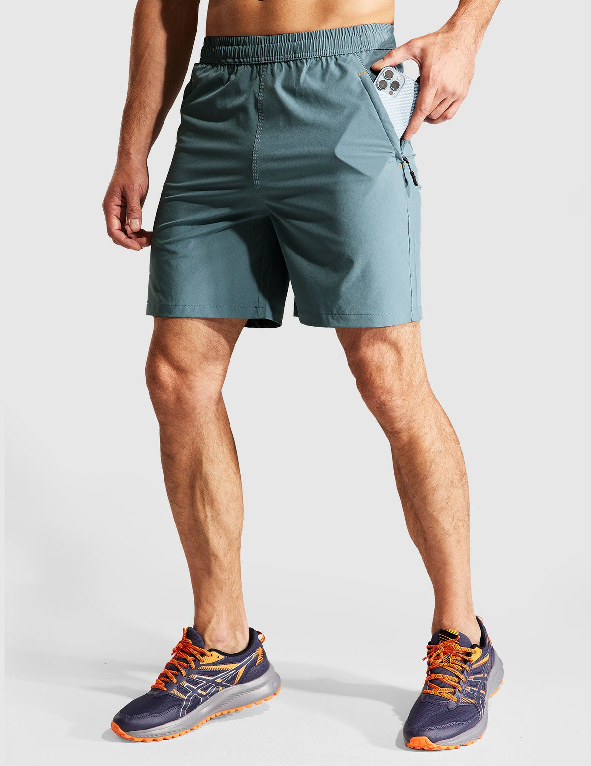 Pantalones cortos para correr de secado rápido para hombre con bolsillo con cremallera de 7 pulgadas