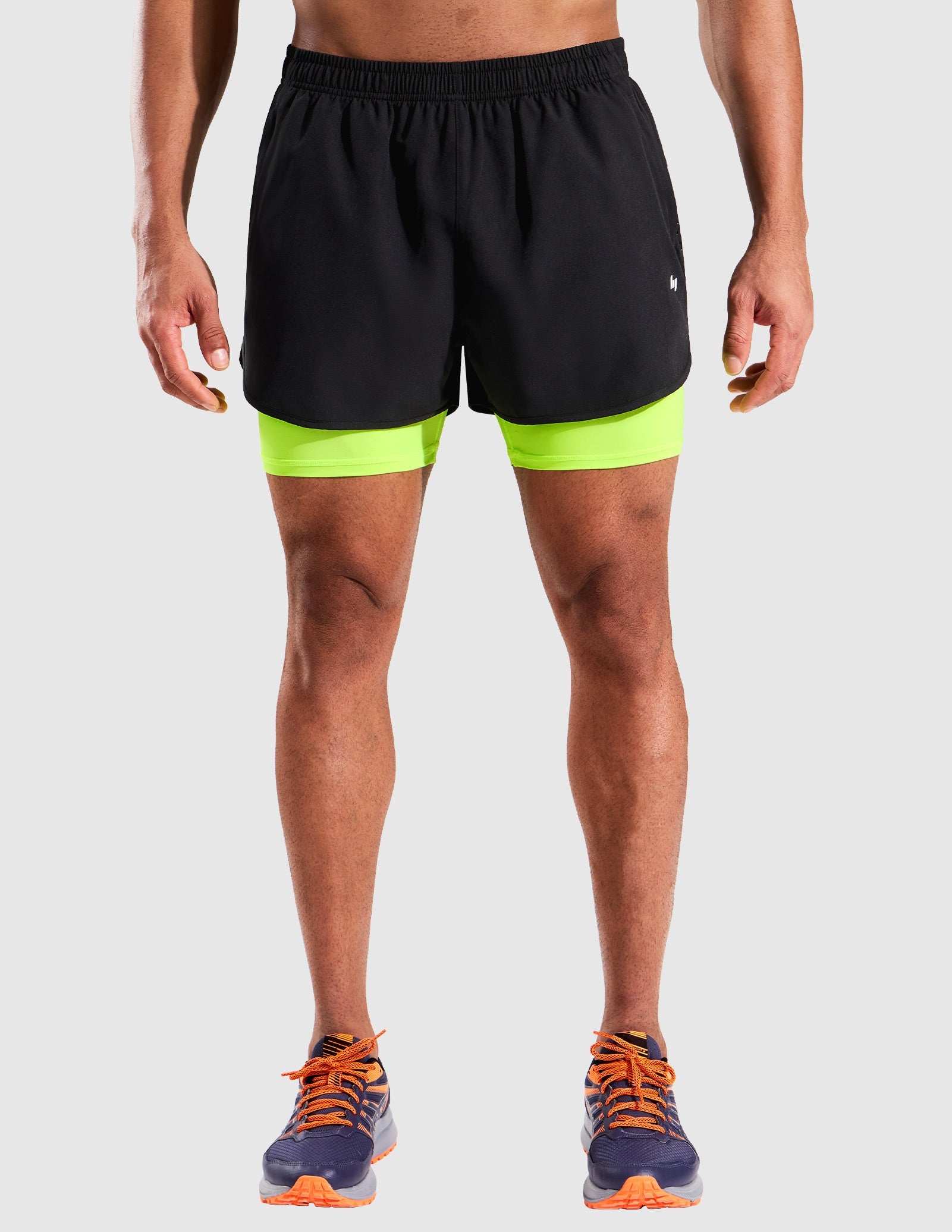 MIER Men’s 2-in-1 Running Shorts 5” Quick Dry with Compression Liner & 3 Pockets Men's Shorts Black Neon Green / S