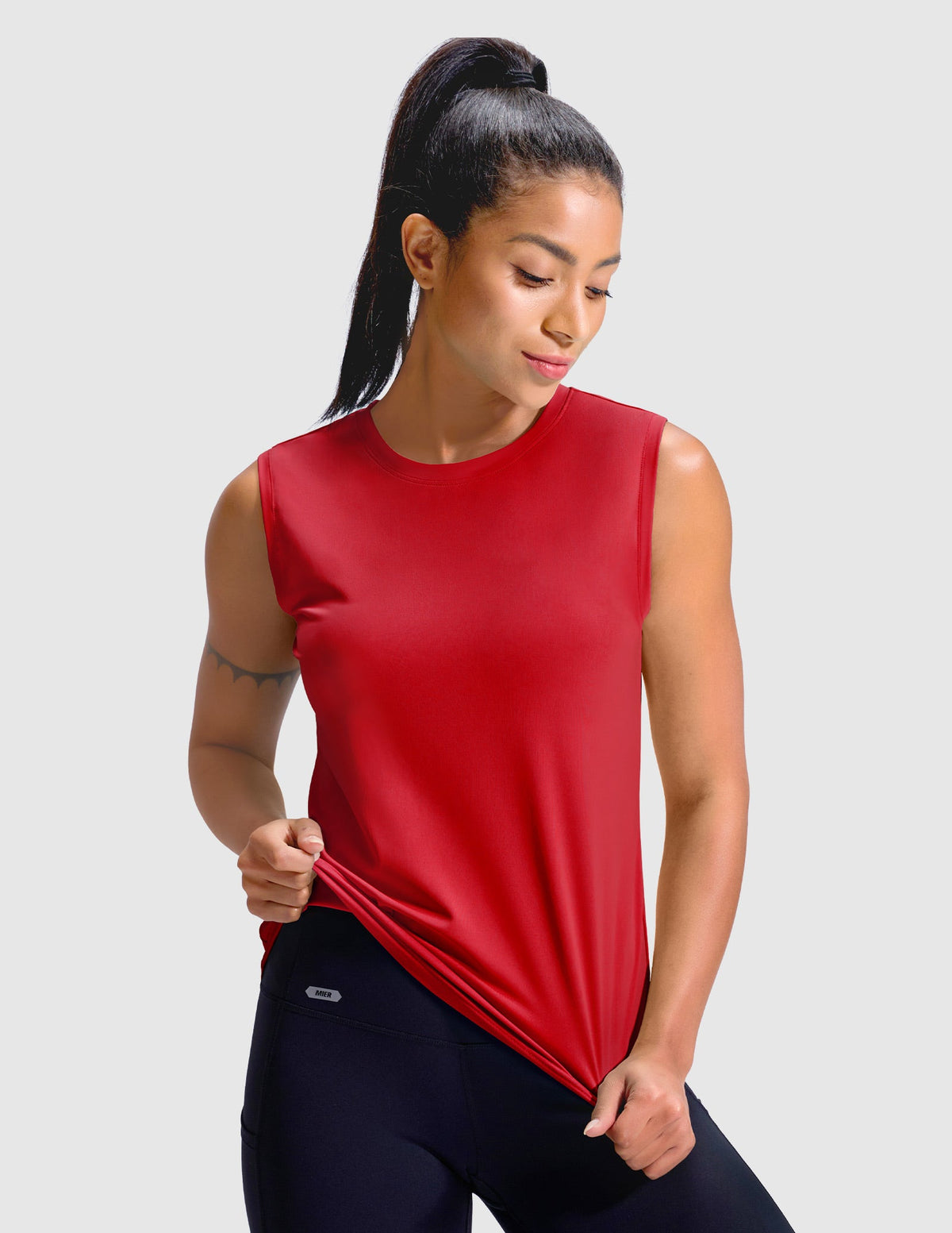 MIER Women’s Sleeveless Athletic Top Dry Fit UPF 50+ Running Workout Tank Women Tank Top Red / XS