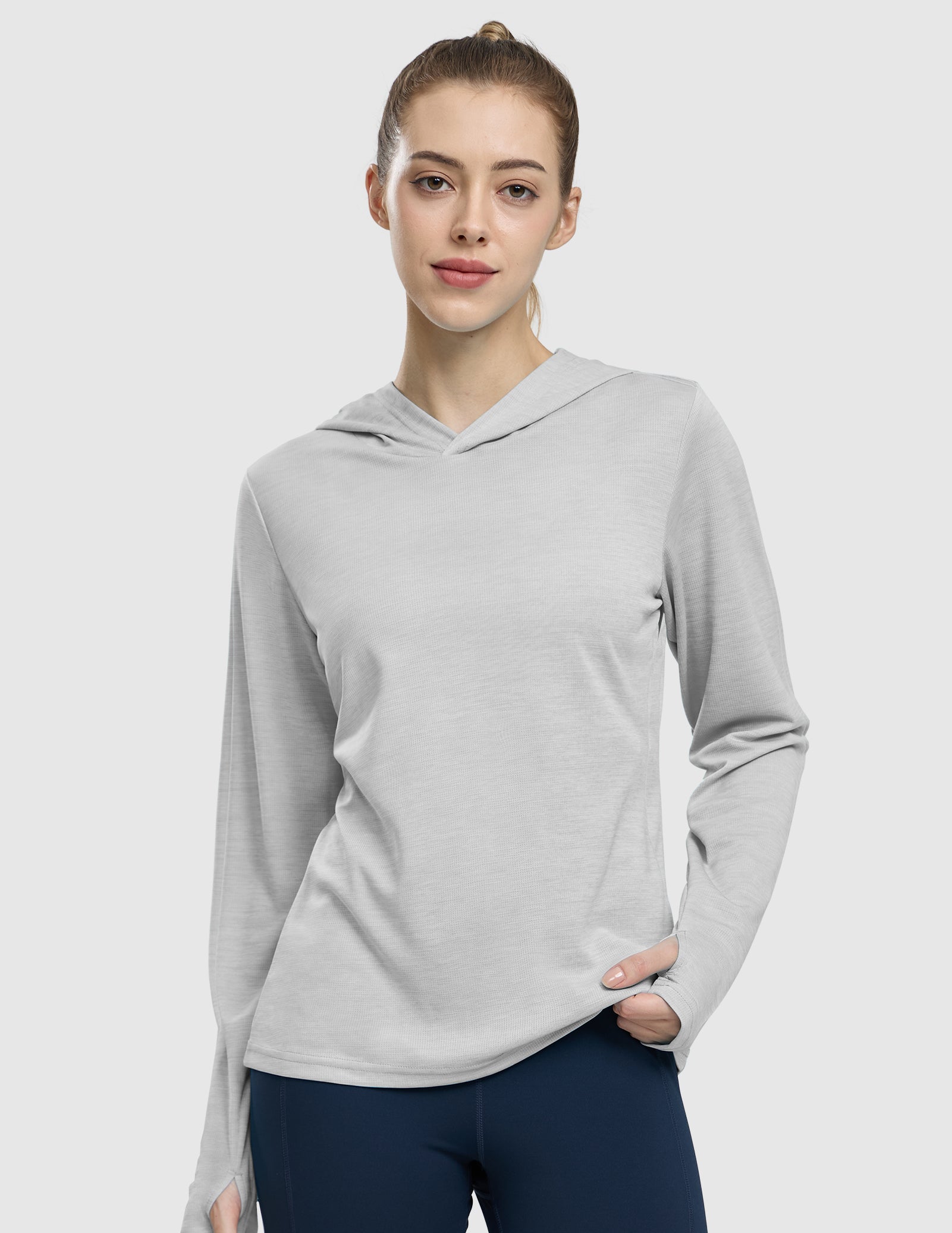 MIER Women's Long Sleeve Hooded Sun Shirt UPF 50+ Performance Hoodie Women Shirts Heather Ligth Grey / XS