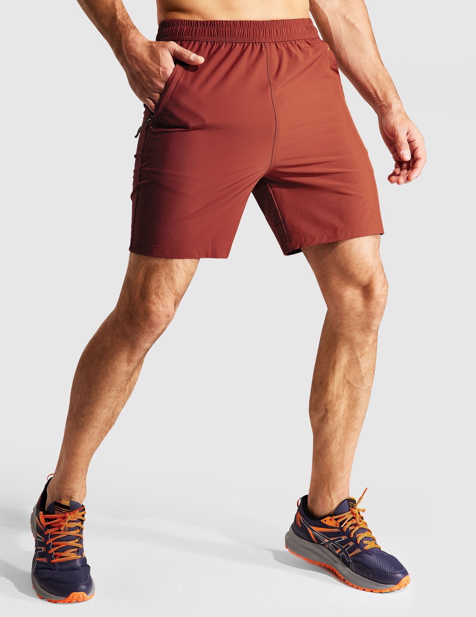 Pantalones cortos para correr de secado rápido para hombre con bolsillo con cremallera de 7 pulgadas