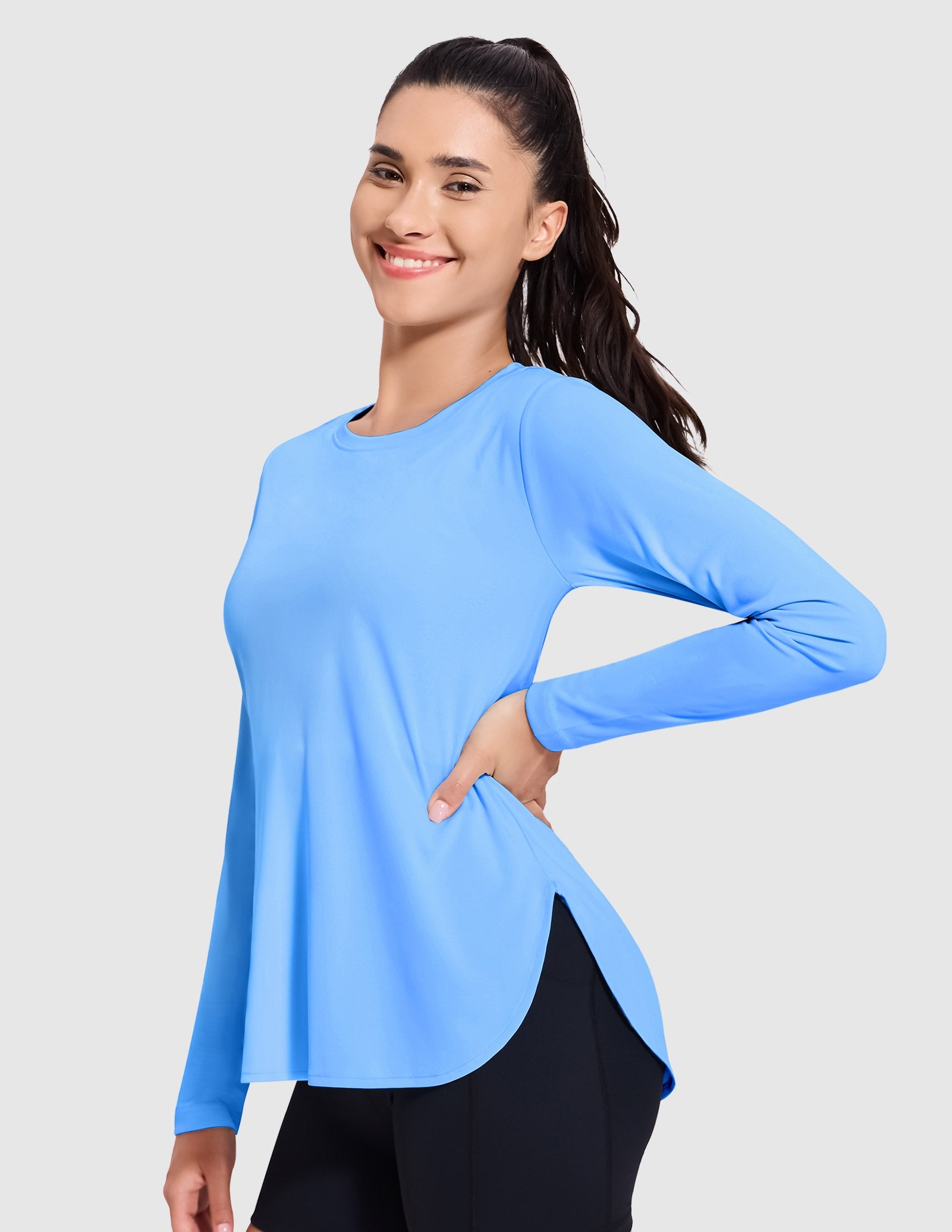 MIER Women's UPF 50 Plus Long Sleeve Running Shirt Sun Protection and Style Women Active Shirt Sky Blue / XS