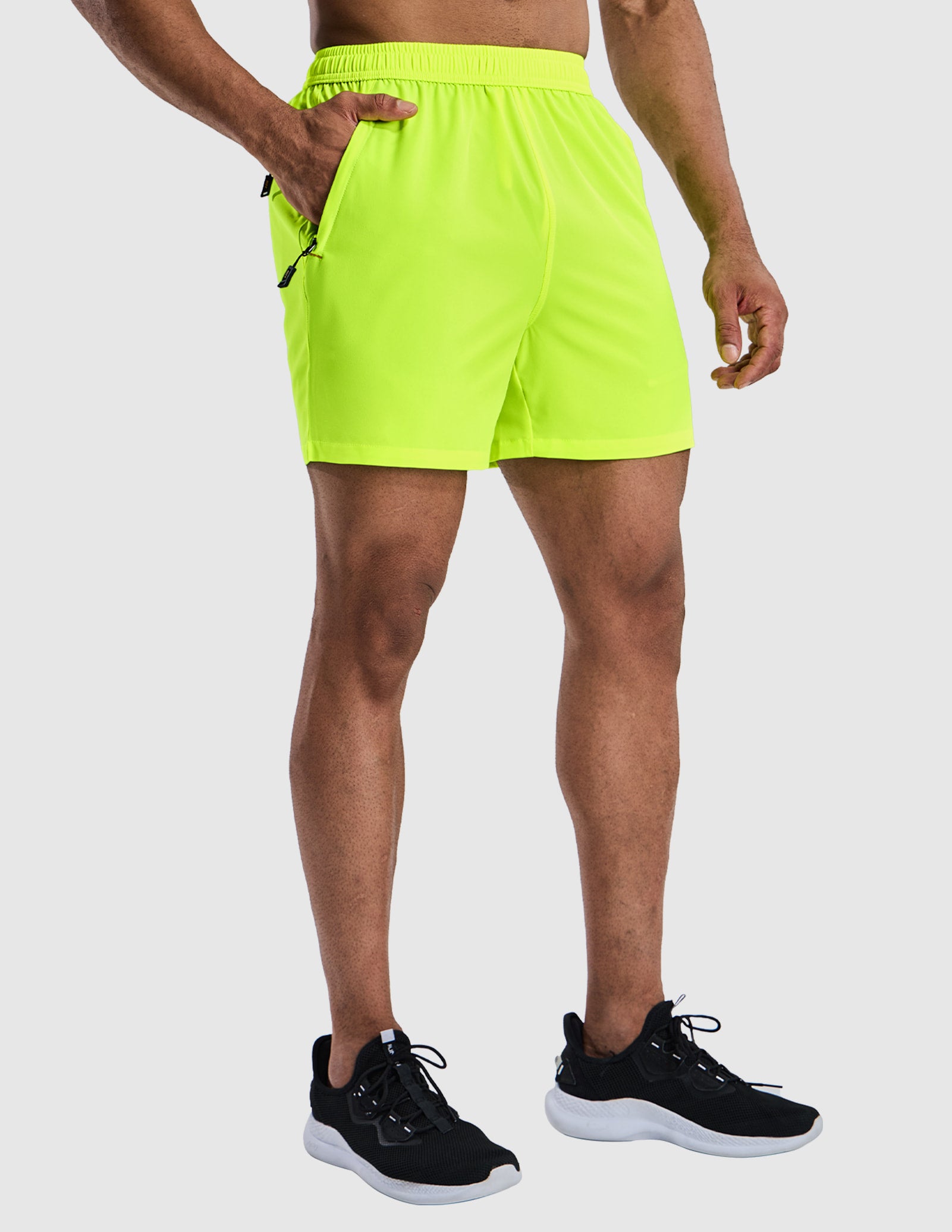 MIER Men's 5 Inch Dry Fit Running Shorts with Zipper Pockets Men's Shorts Neon Green / S