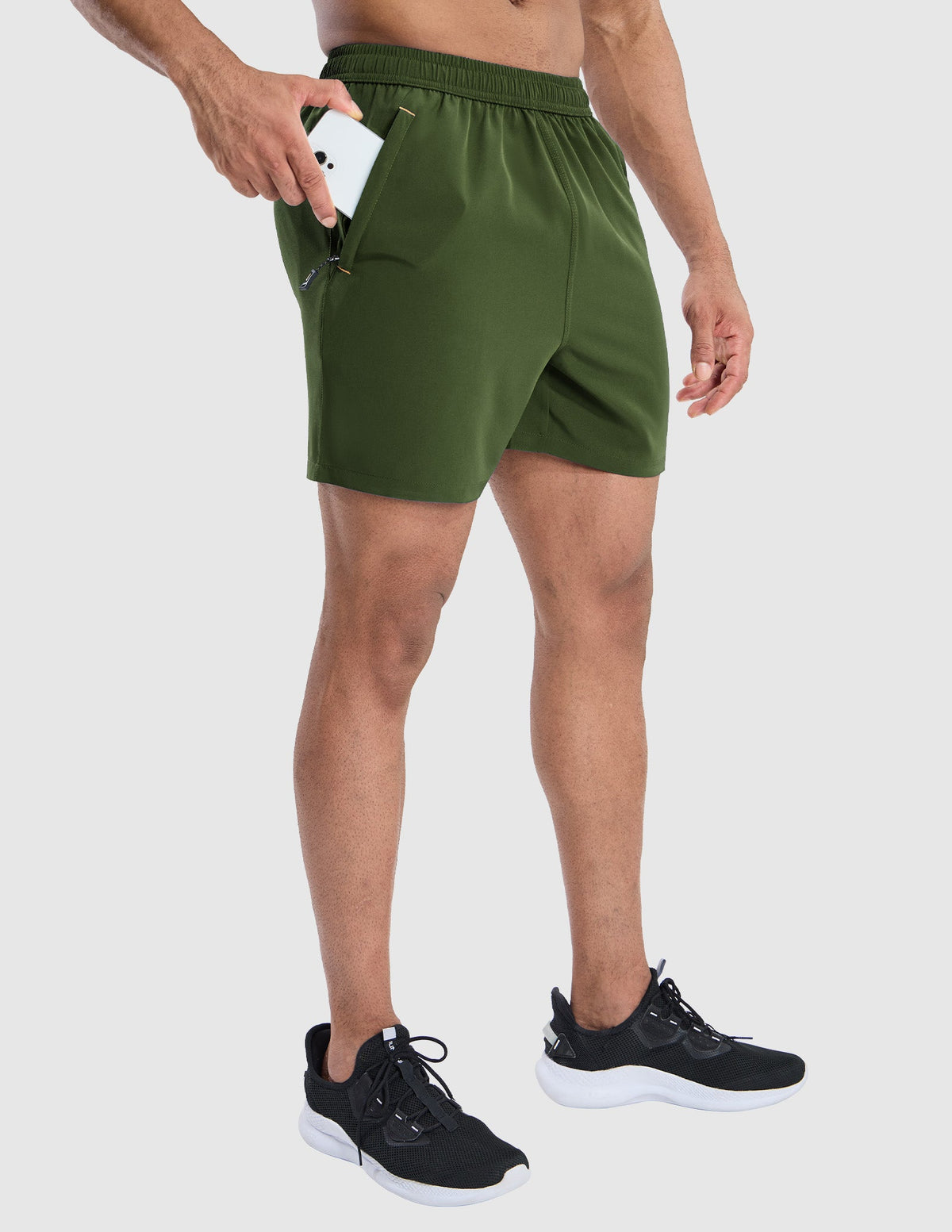 MIER Men's 5 Inch Dry Fit Running Shorts with Zipper Pockets Men's Shorts Olive Green / S