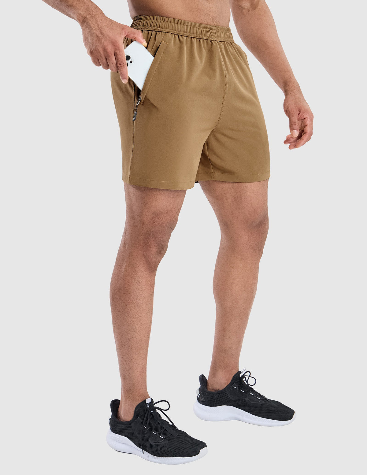 MIER Men's 5 Inch Dry Fit Running Shorts with Zipper Pockets Men's Shorts Khaki / S
