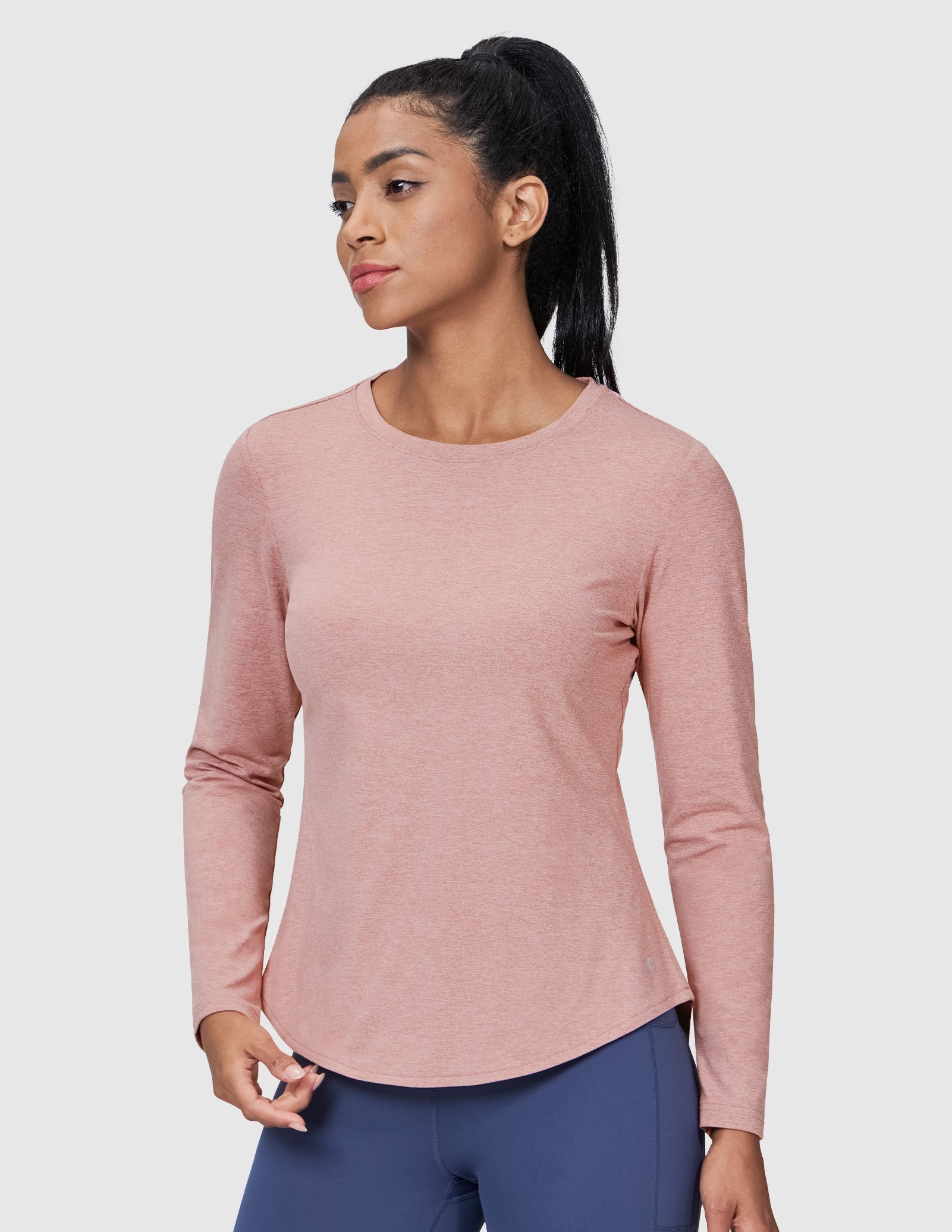 MIER Women’s Buttery Soft Long Sleeve Workout Dry Fit Tee Women Active Shirt Heather Pink / XS