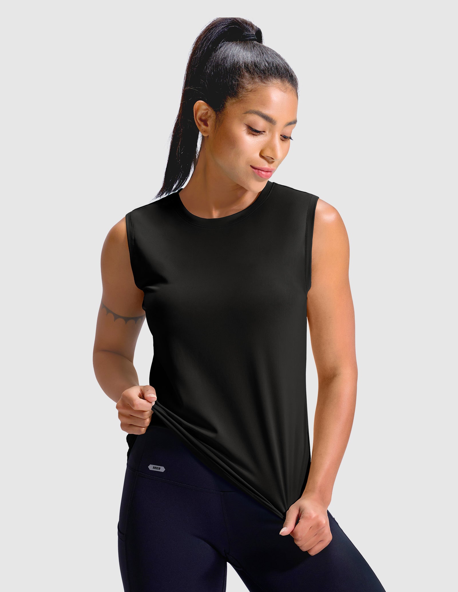 MIER Women’s Sleeveless Athletic Top Dry Fit UPF 50+ Running Workout Tank Women Tank Top Black / XS