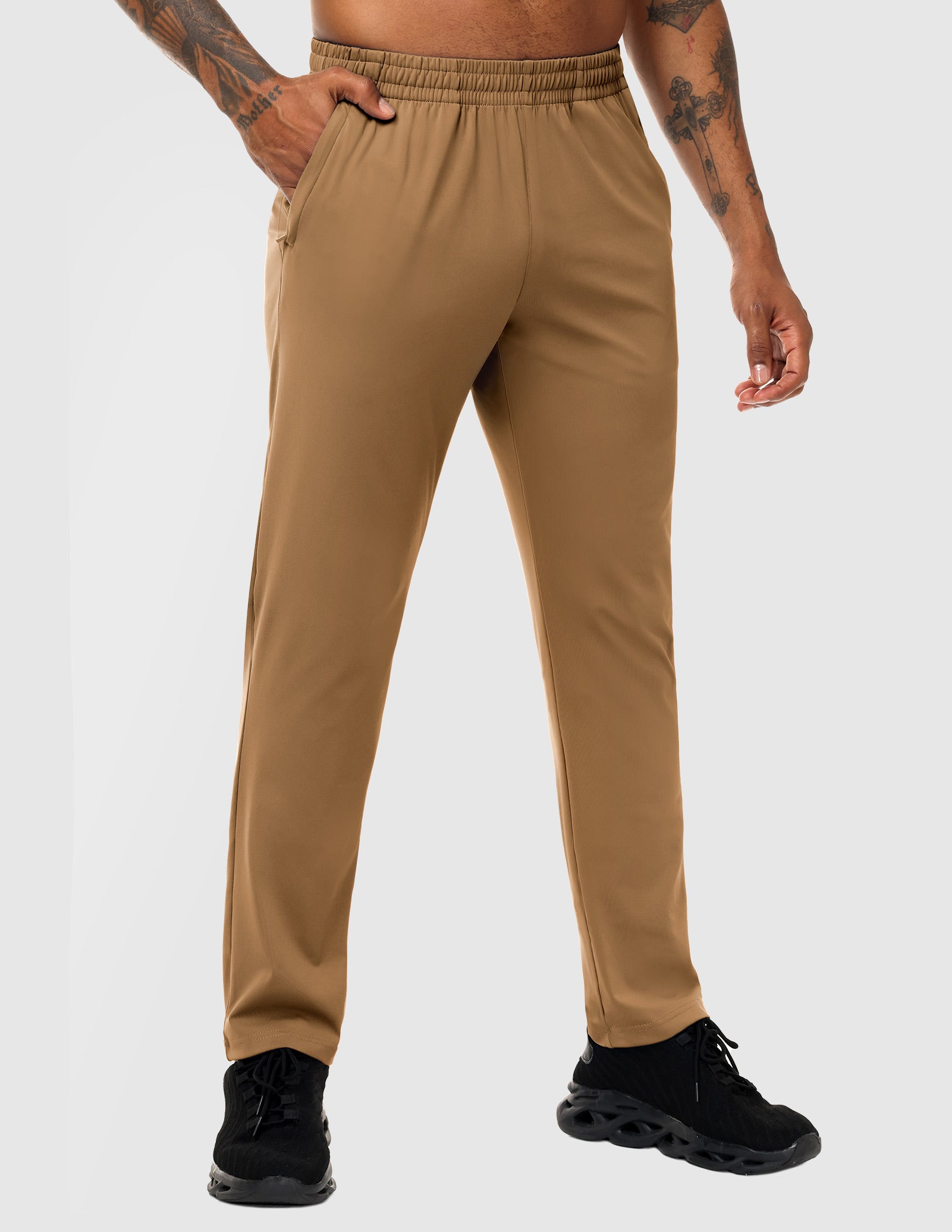 MIER Men’s Workout Sweatpants Lightweight Jogging Track Pants with 3 Zipper Pockets Men's Train Pants Khaki / S