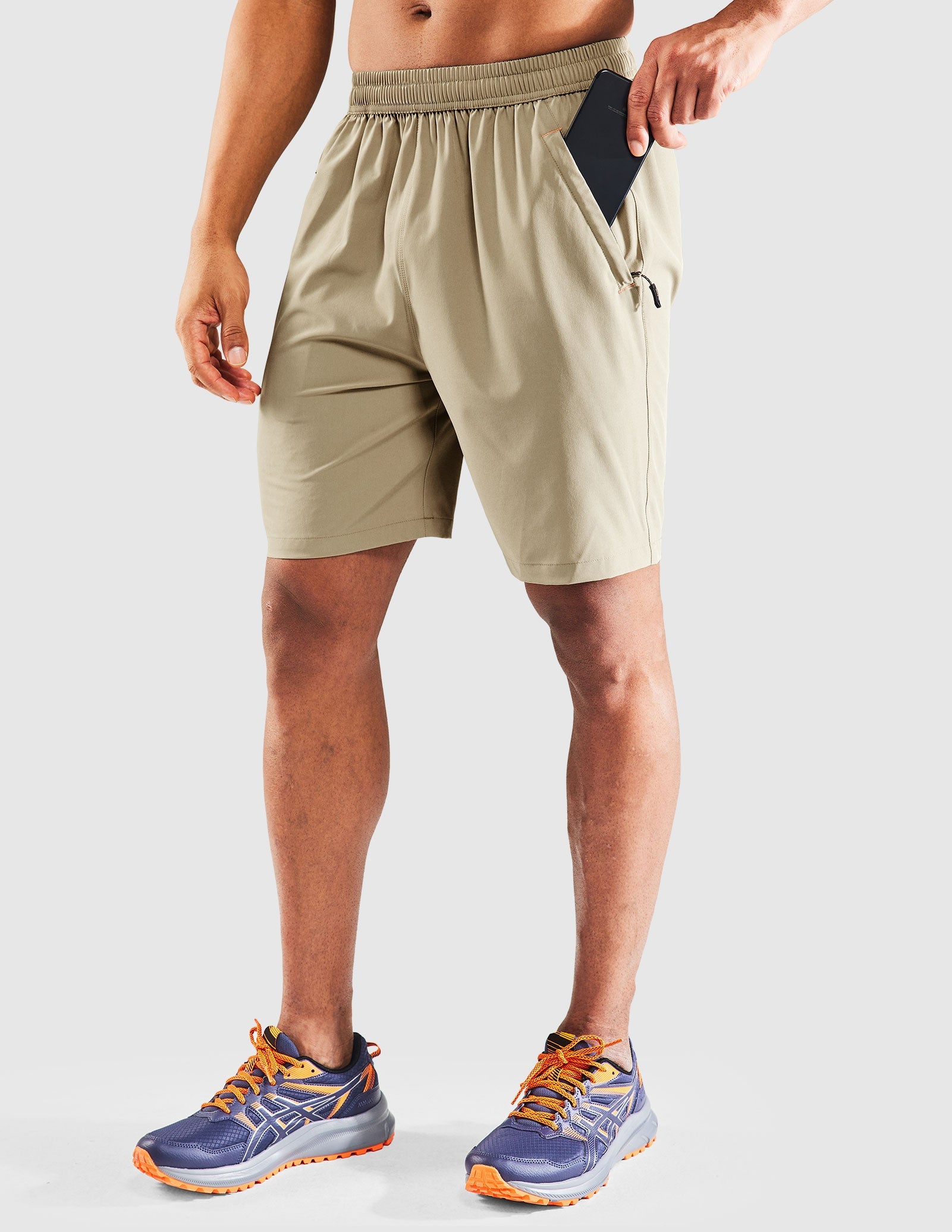 Pantalones cortos para correr de secado rápido para hombre con bolsillo con cremallera de 7 pulgadas