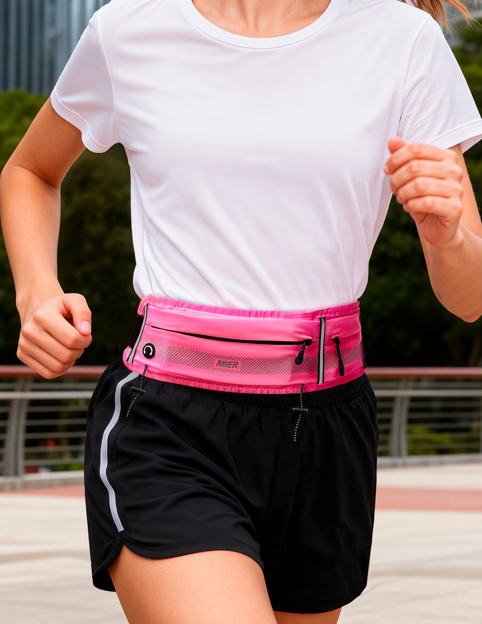 MIER Running Belt Slim Waist Pack with Bib Clips Phone Holder Running Belt