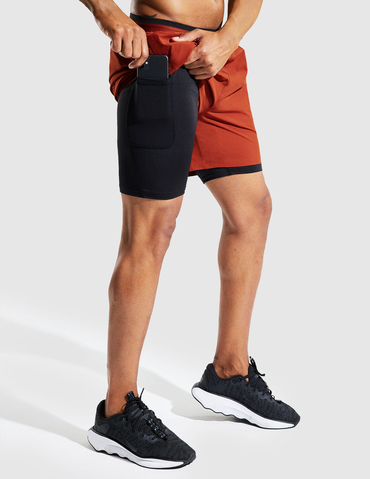 MIER Men's 2 in 1 Running Shorts with Liner 5 Inch Men's Shorts Brick Red Black / XS