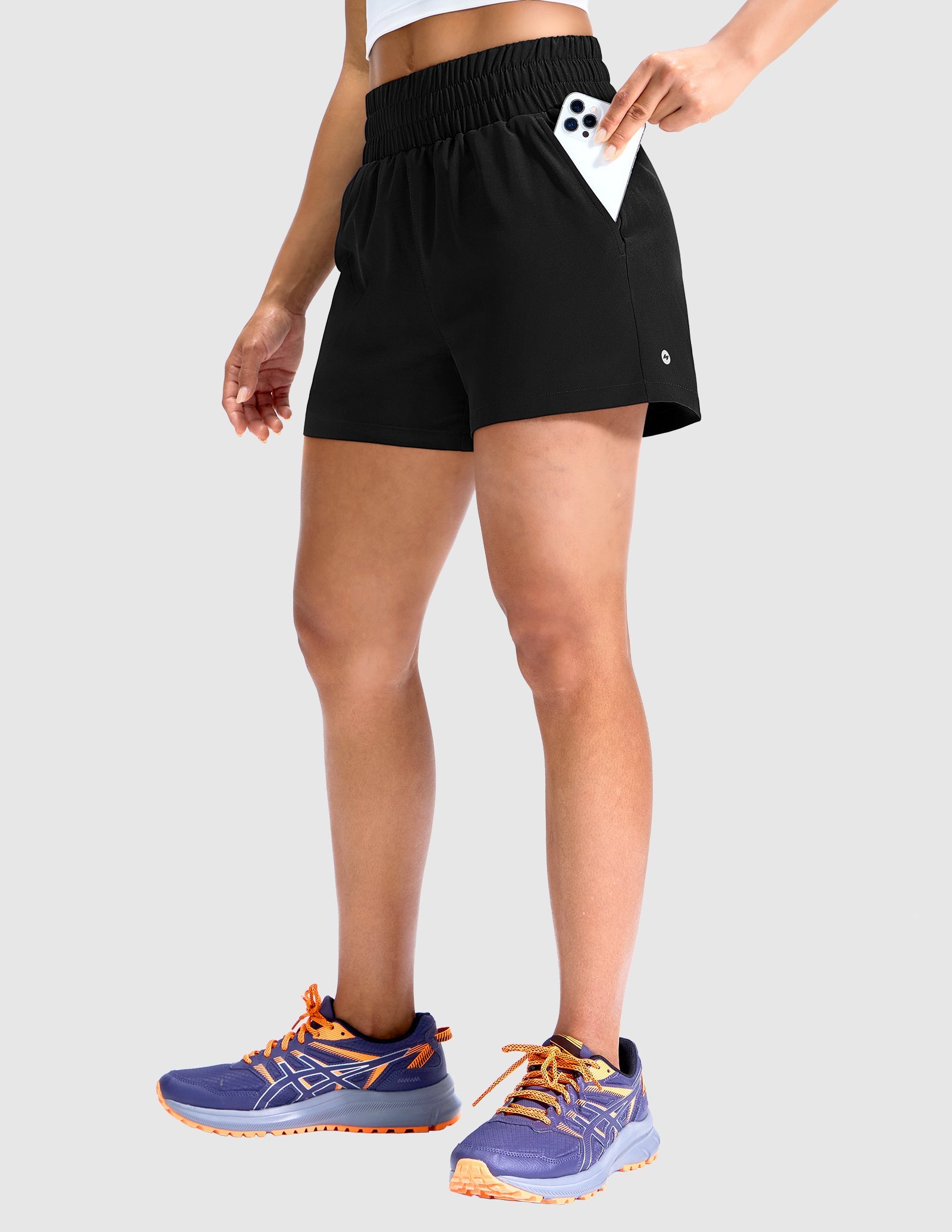 MIER Women’s Running Shorts Quick Dry Mid Waist Athletic Shorts 4" Inseam 3 Pockets Women Shorts Black / XS