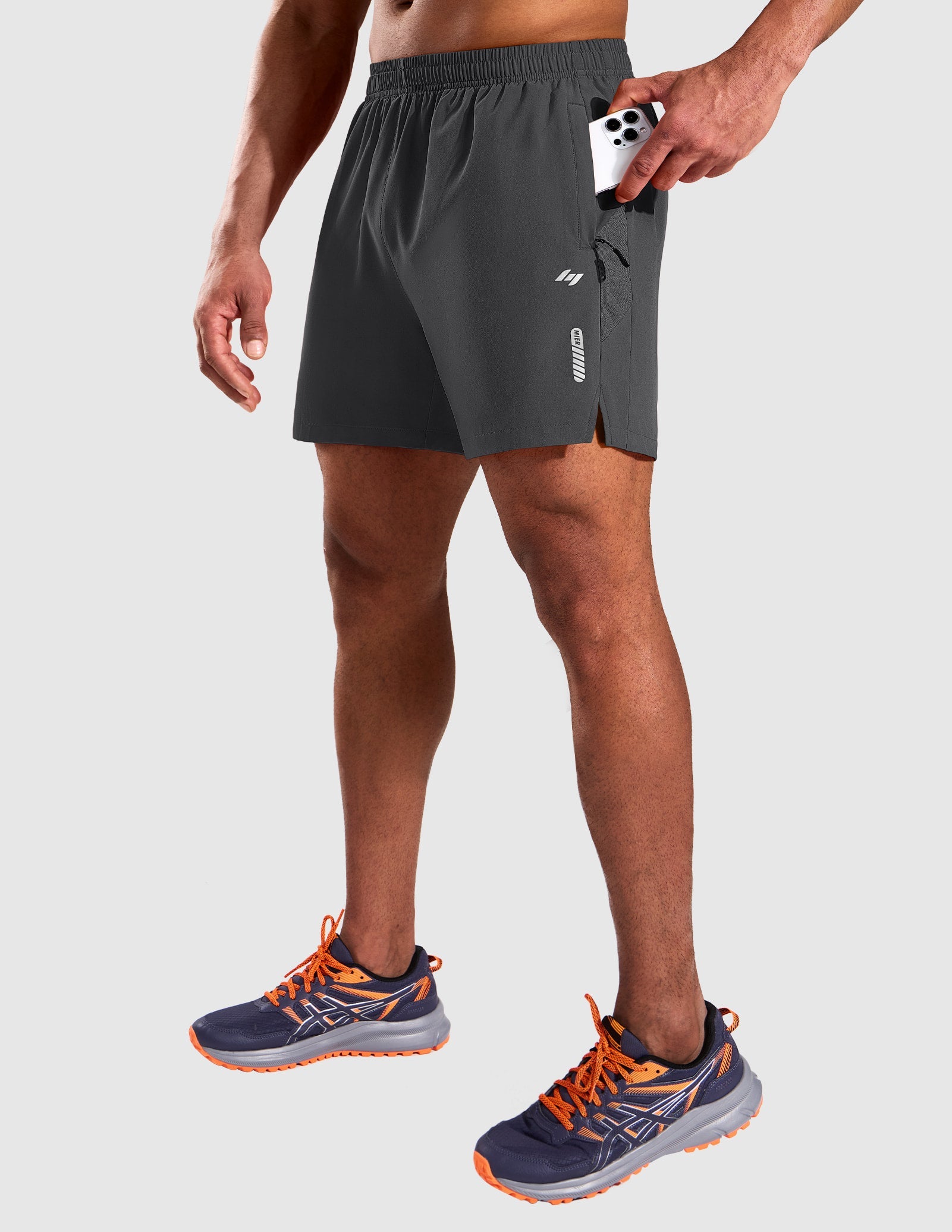 MIER Men’s 5” Running Shorts Quick Dry with Zipper Pockets, No Liner Men's Shorts Dark Grey / XS