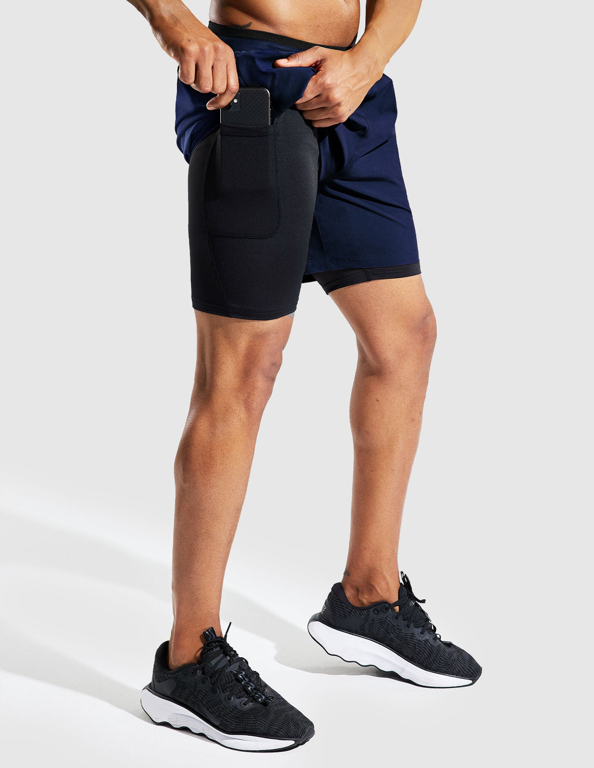 MIER Men's 2 in 1 Running Shorts with Liner 5 Inch Men's Shorts Navy / XS