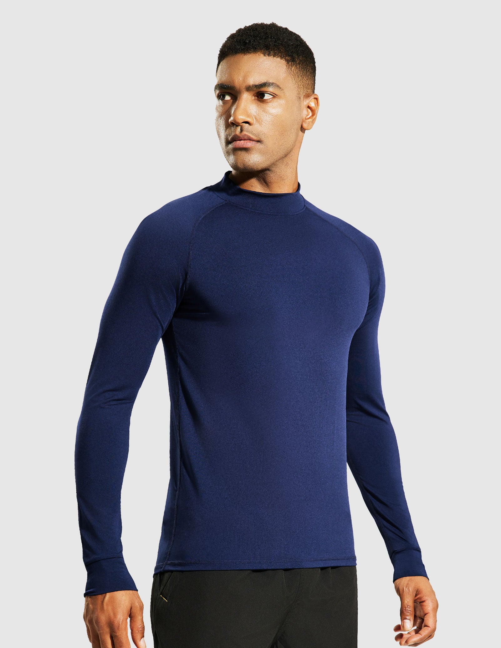 Men's Long Sleeve Mock Turtleneck Base Layer Workout Top