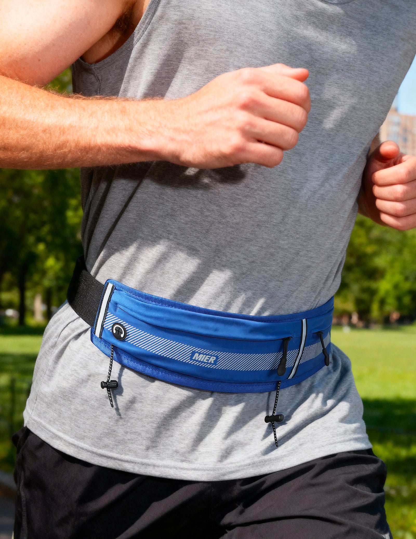 MIER Running Belt Slim Waist Pack with Bib Clips Phone Holder Running Belt