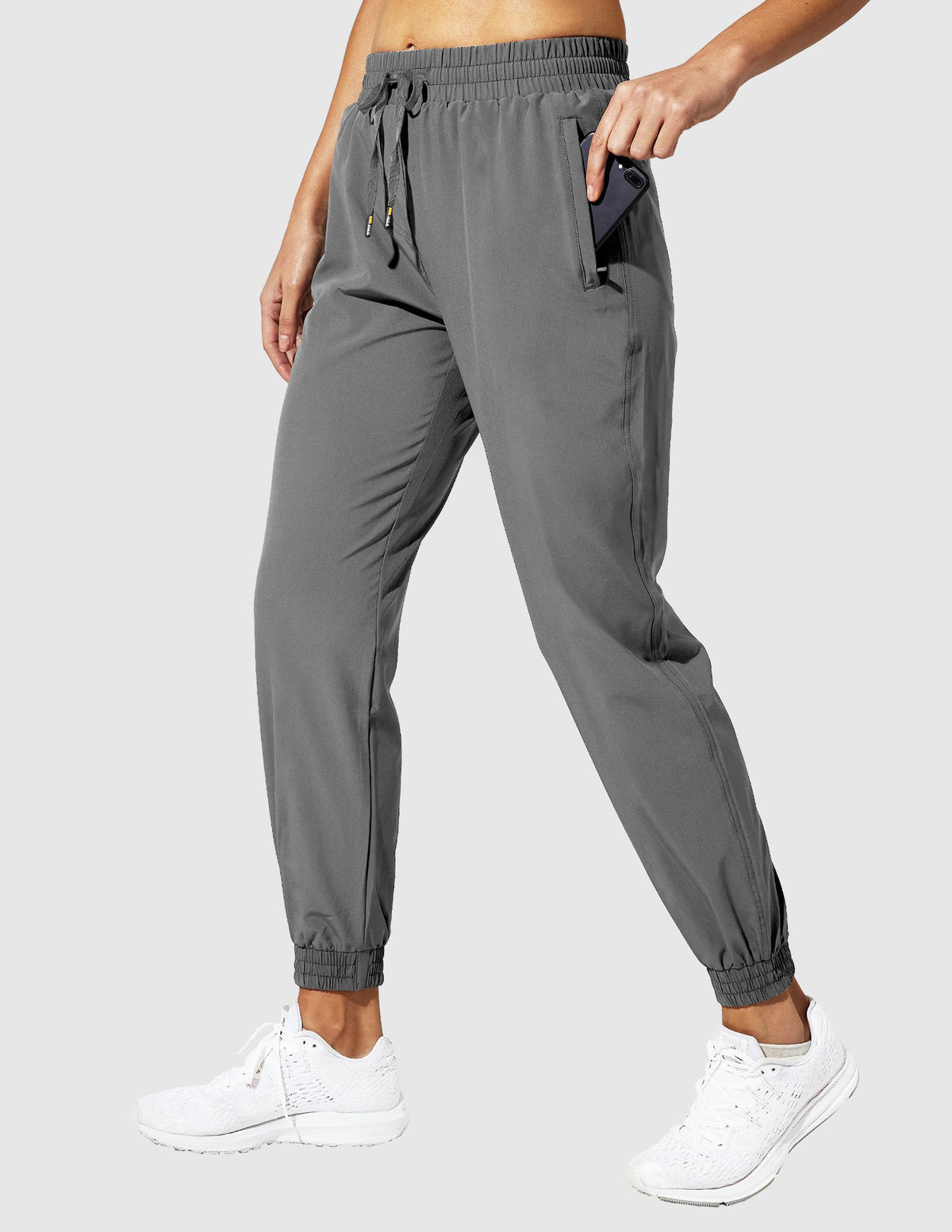 MIER Women's Running Joggers Quick Dry Stretchable and Zipper Pockets Women Active Pants Light Grey / XS