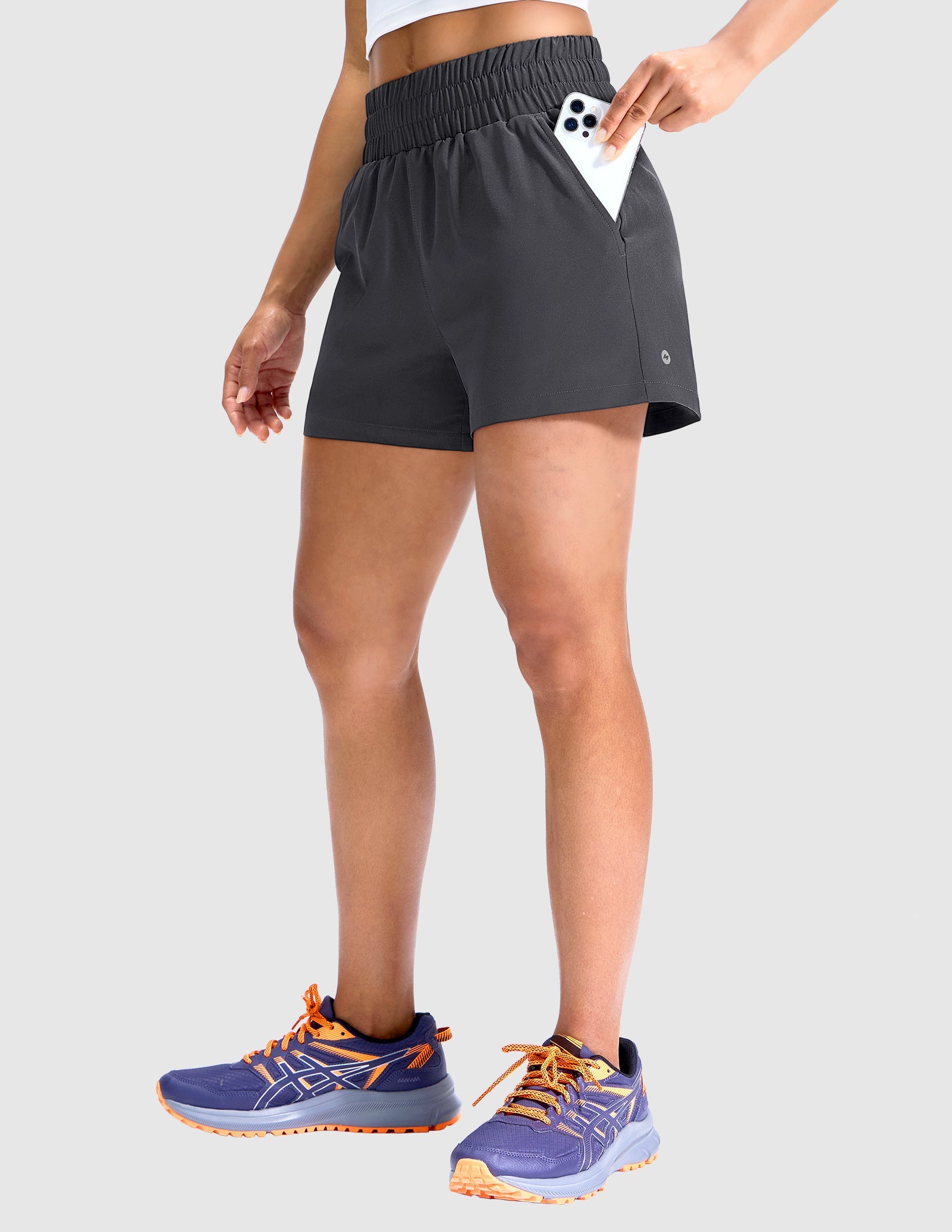 MIER Women’s Running Shorts Quick Dry Mid Waist Athletic Shorts 4" Inseam 3 Pockets Women Shorts Dark Grey / XS