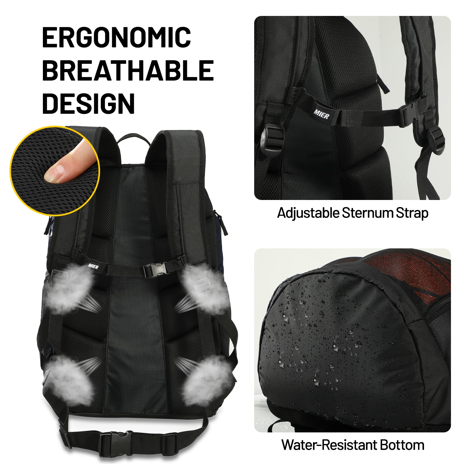 MIER Basketball Backpack Large Sports Bag with Laptop Compartment Backpack Bag