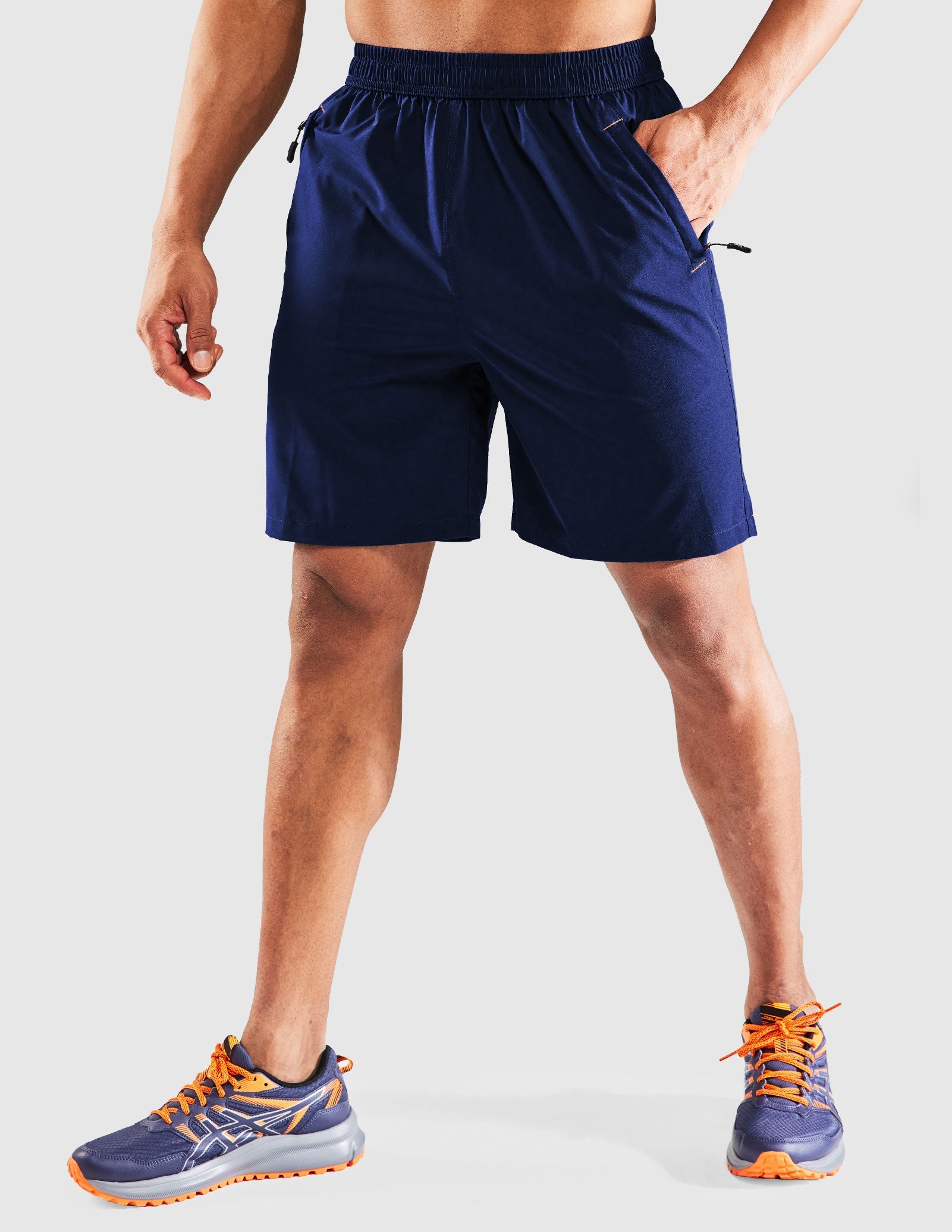 Pantalones cortos para correr de secado rápido para hombre con bolsillo con cremallera de 7 pulgadas