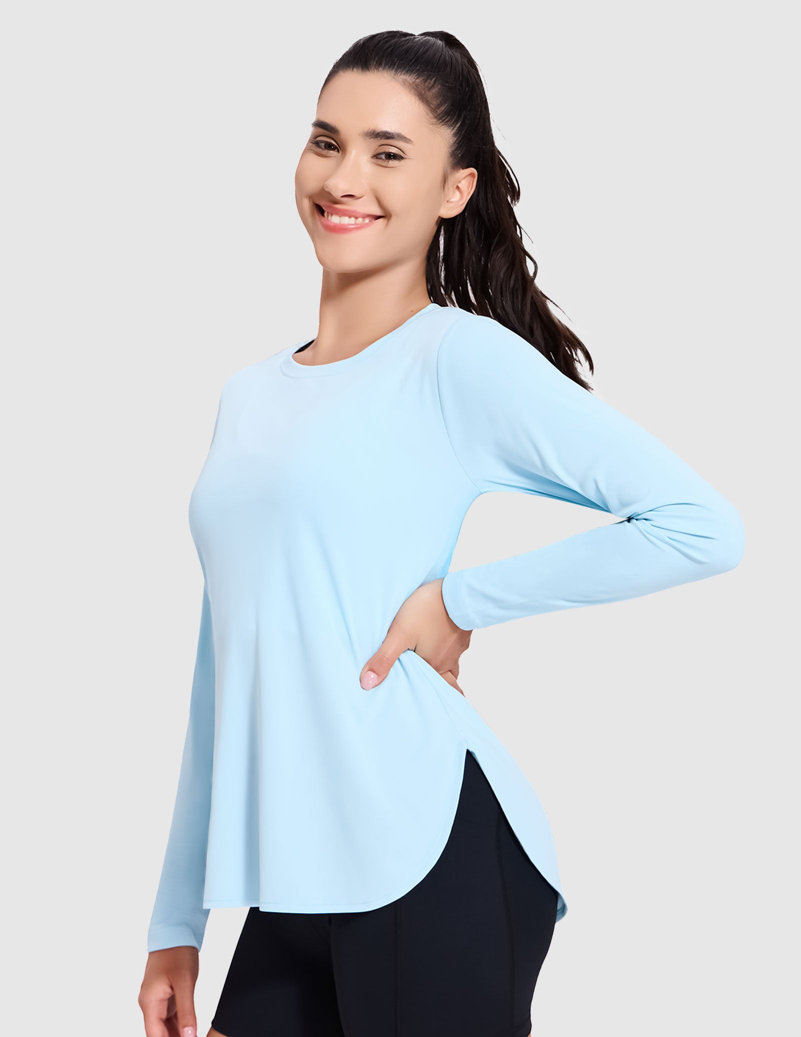 MIER Women's UPF 50 Plus Long Sleeve Running Shirt Sun Protection and Style Women Active Shirt Light Blue / XS