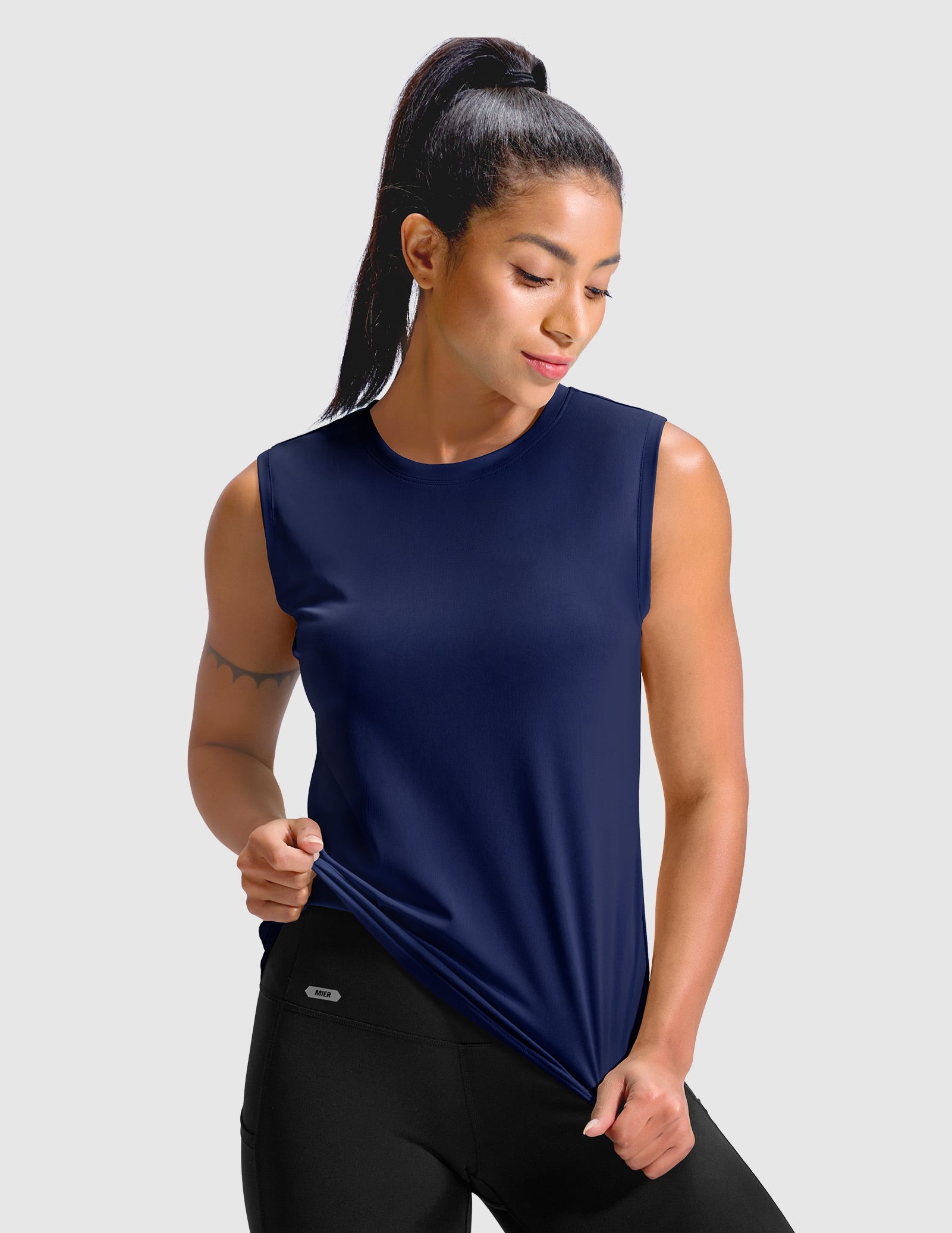 MIER Women’s Sleeveless Athletic Top Dry Fit UPF 50+ Running Workout Tank Women Tank Top Navy / XS