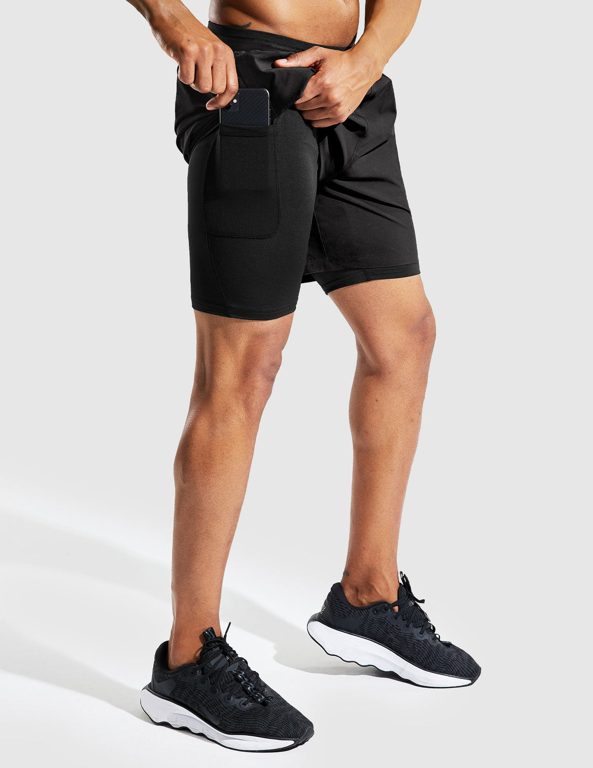 MIER Men's 2 in 1 Running Shorts with Liner 5 Inch Men's Shorts Black Black / XS